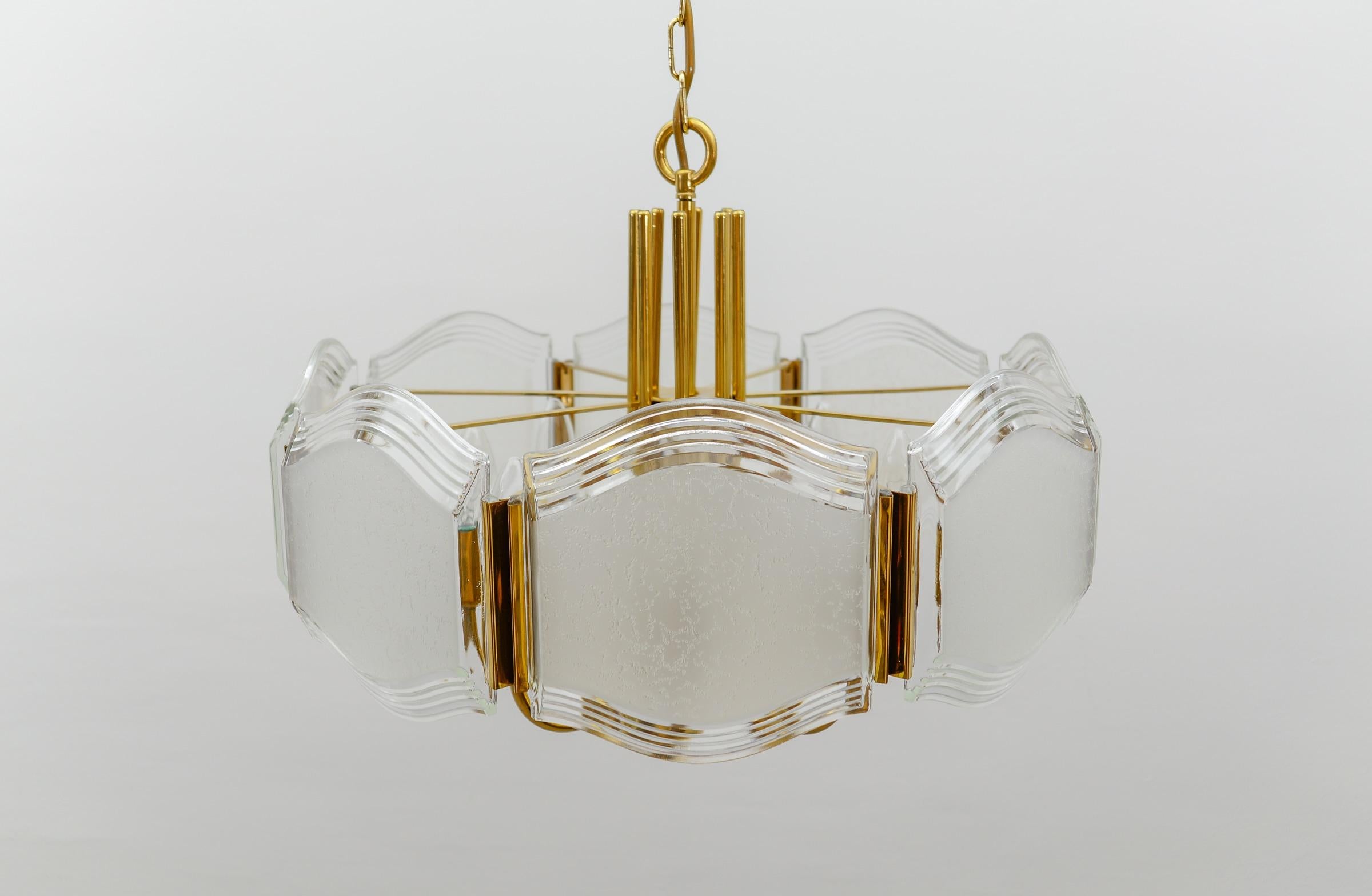 Elegant Brass and Glass Chandelier / Ceiling Lamp, Germany 1960s For Sale 2