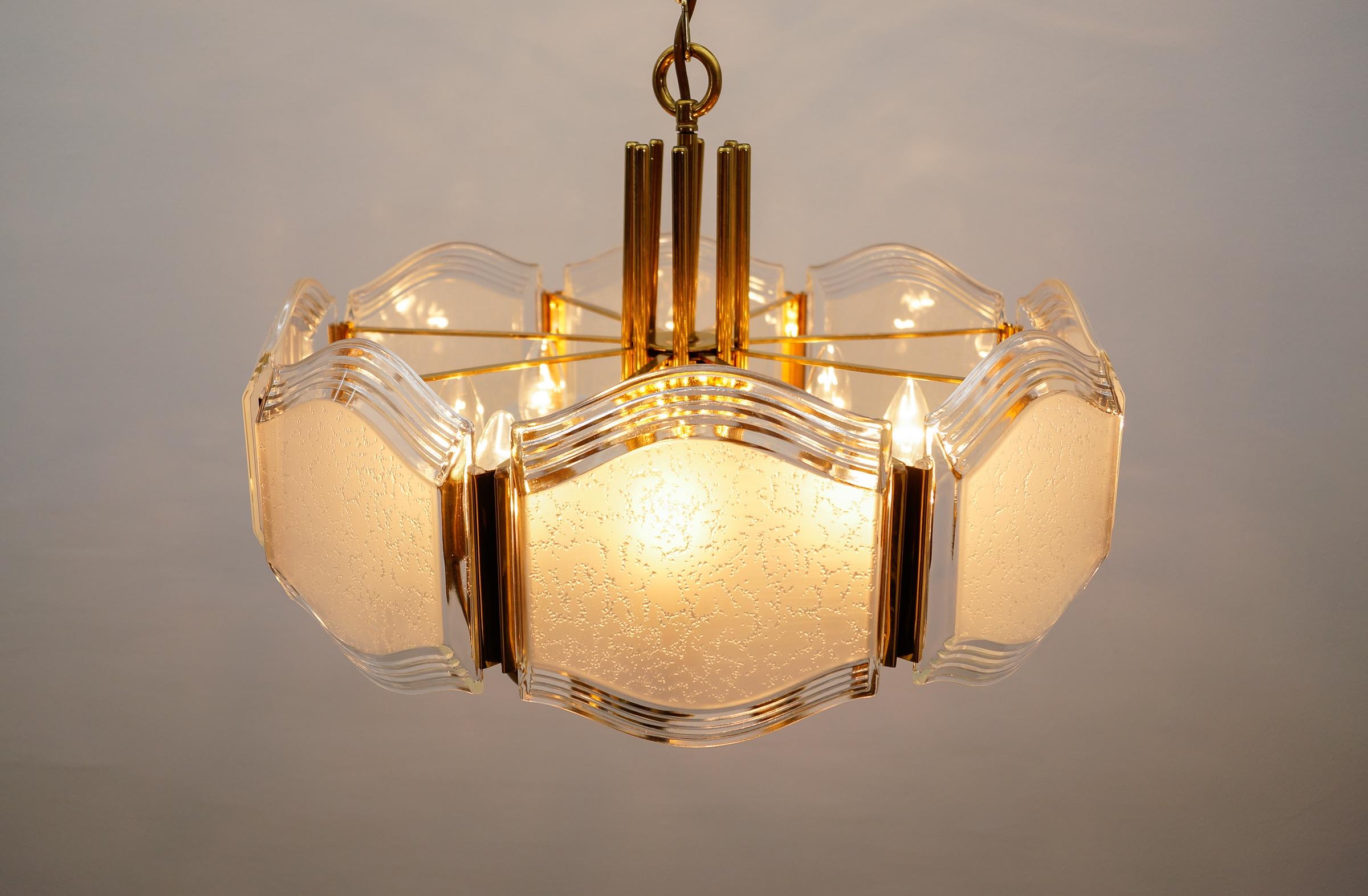 Elegant Brass and Glass Chandelier / Ceiling Lamp, Germany 1960s For Sale 3