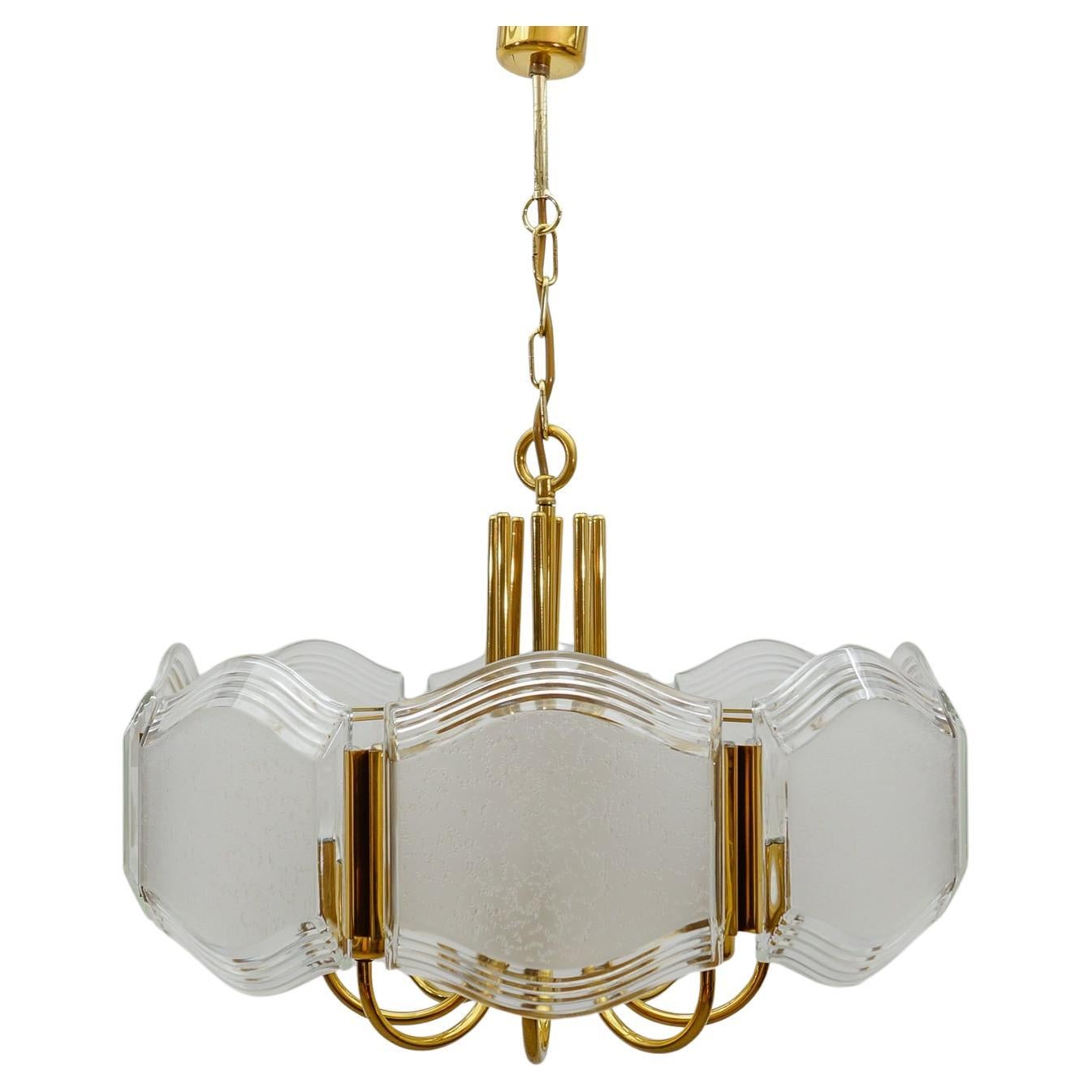 Elegant Brass and Glass Chandelier / Ceiling Lamp, Germany 1960s