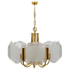 Elegant Brass and Glass Chandelier / Ceiling Lamp, Germany 1960s