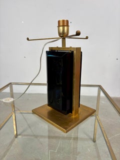 Elegant Brass and Glass Table Lamp Base, Italy, 1980s