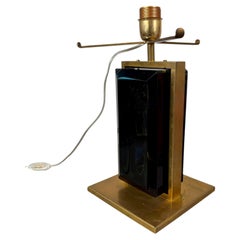 Elegant Brass and Glass Table Lamp Base, Italy, 1980s
