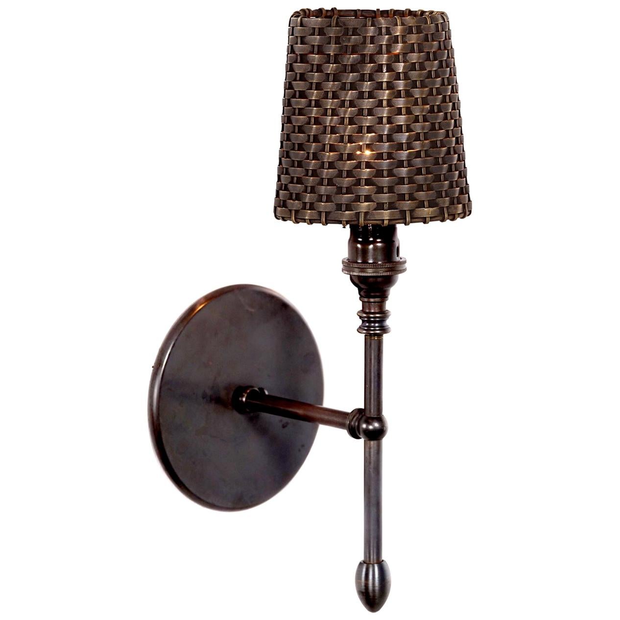 Elegant Brass Basket Wall Sconce For Sale