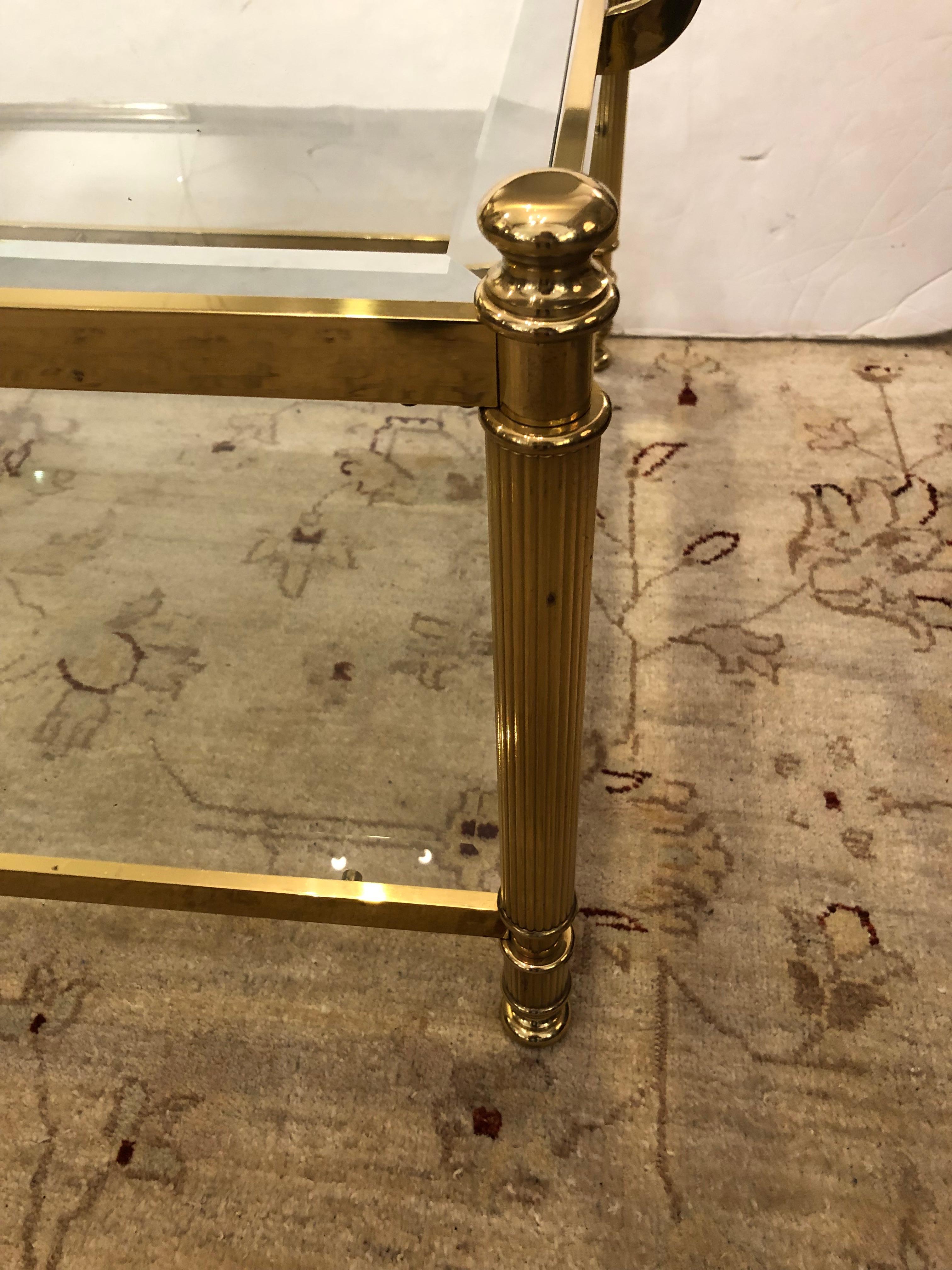 American Elegant Brass & Bevelled Glass Two Tier LaBarge Coffee Table For Sale