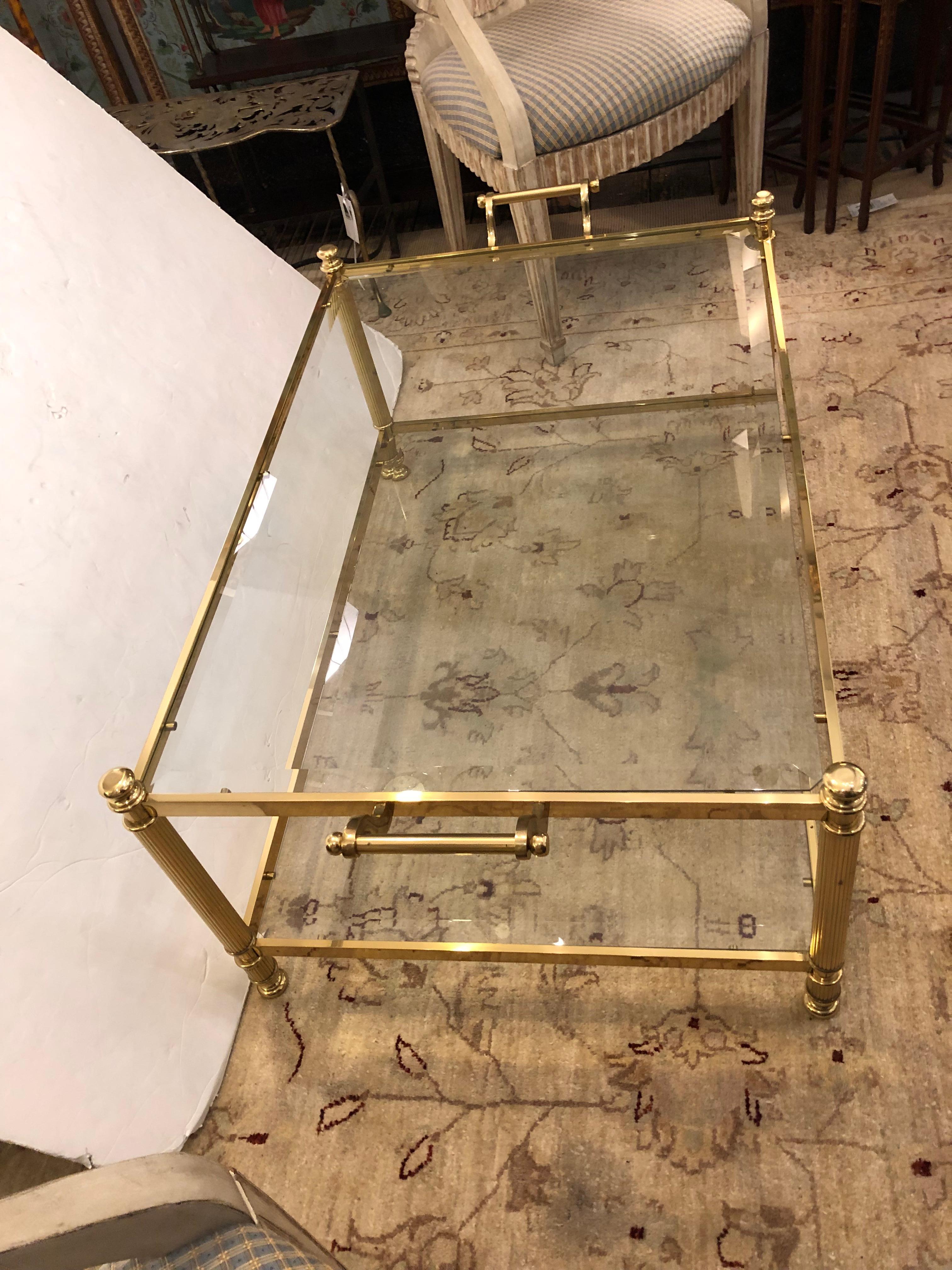 Elegant Brass & Bevelled Glass Two Tier LaBarge Coffee Table For Sale 3