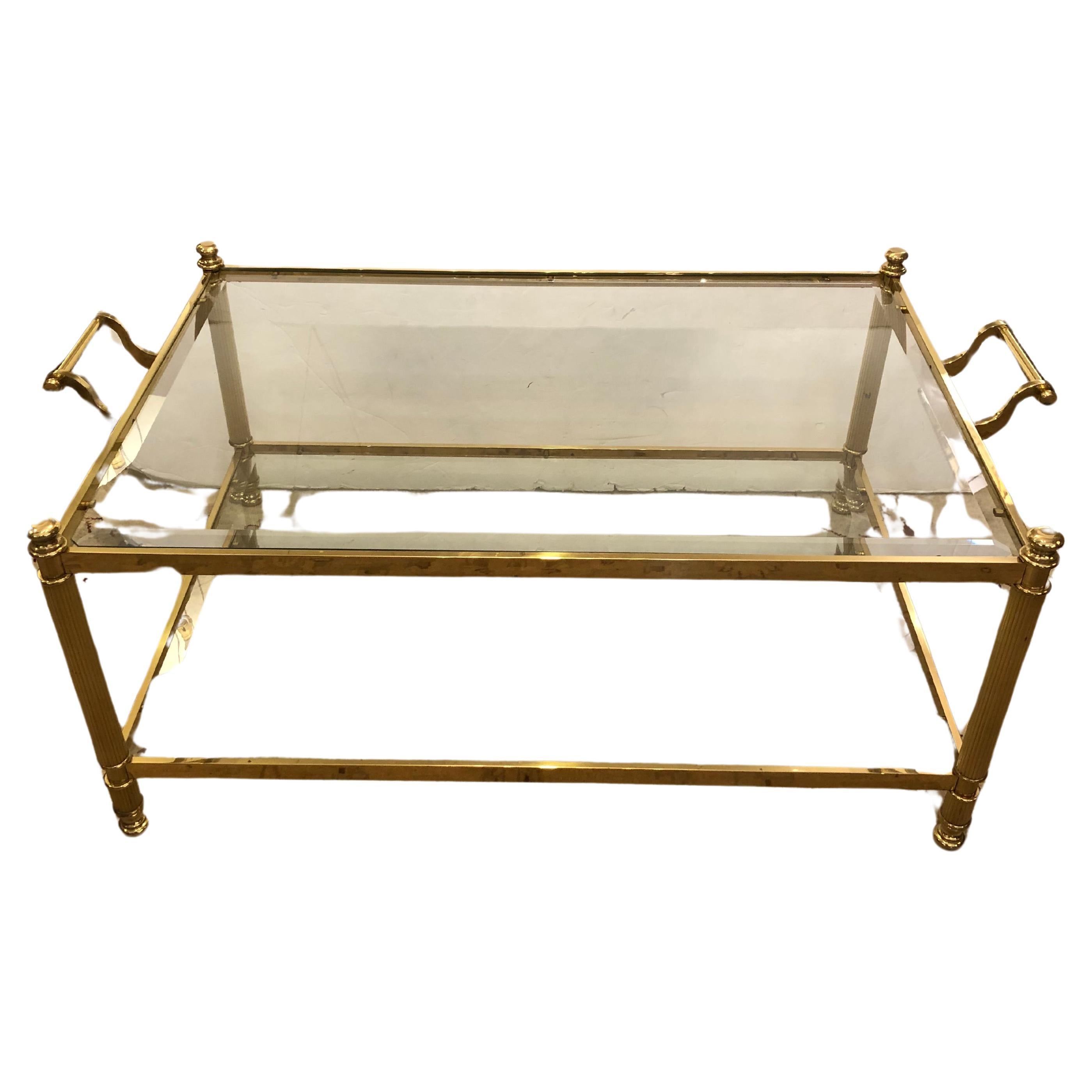 Elegant Brass & Bevelled Glass Two Tier LaBarge Coffee Table