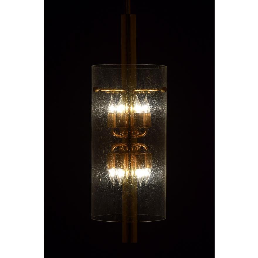 Mid-Century Modern Elegant Brass Chandelier in the Manner of Fontana Arte For Sale