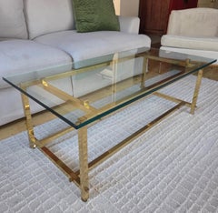 Elegant Brass Cocktail Table Square Tube Constructed Italian 1970s 24 x 48 x 17H