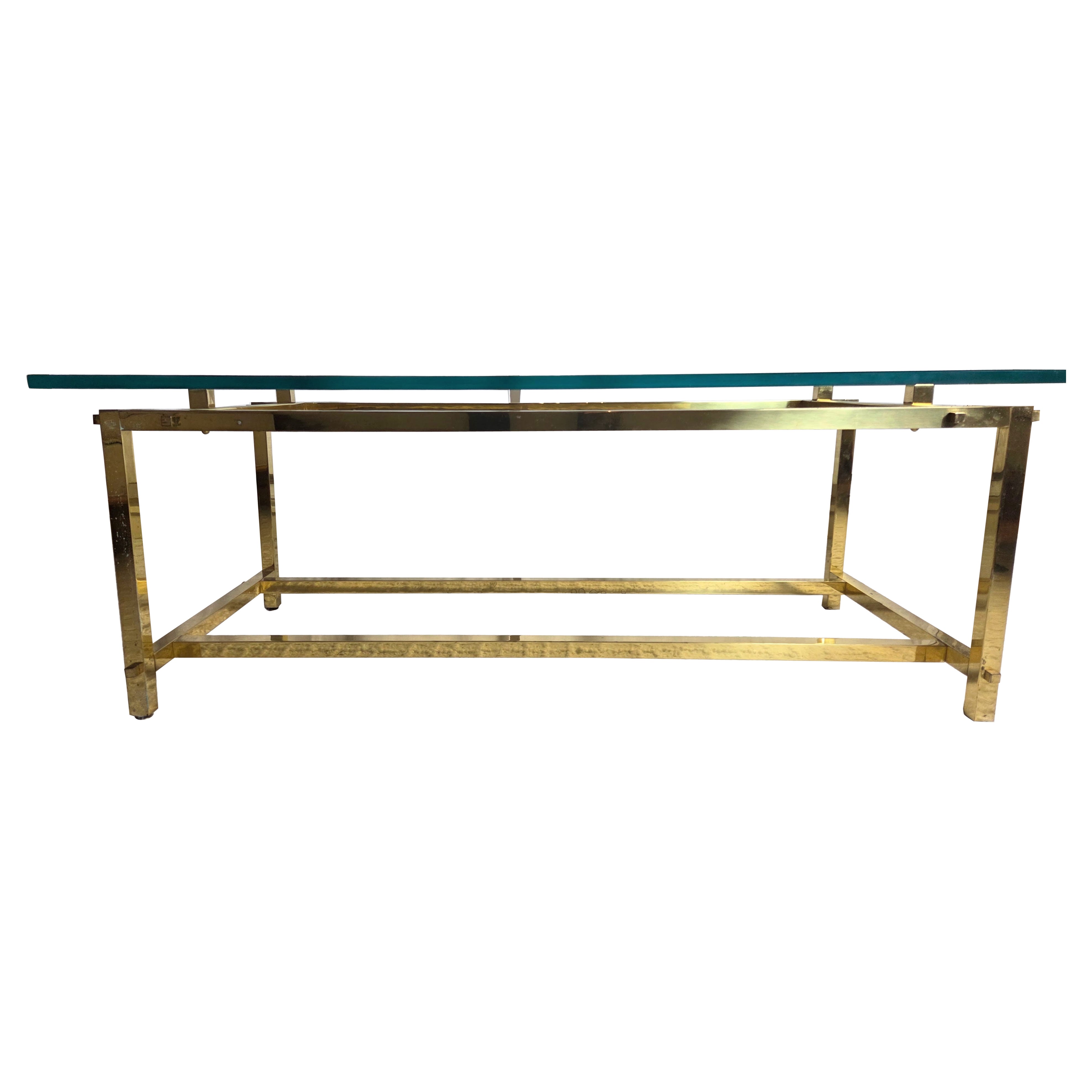 Elegant Brass Cocktail Table Square Tube Constructed Italian 1970s 24 x 48 x 17H For Sale