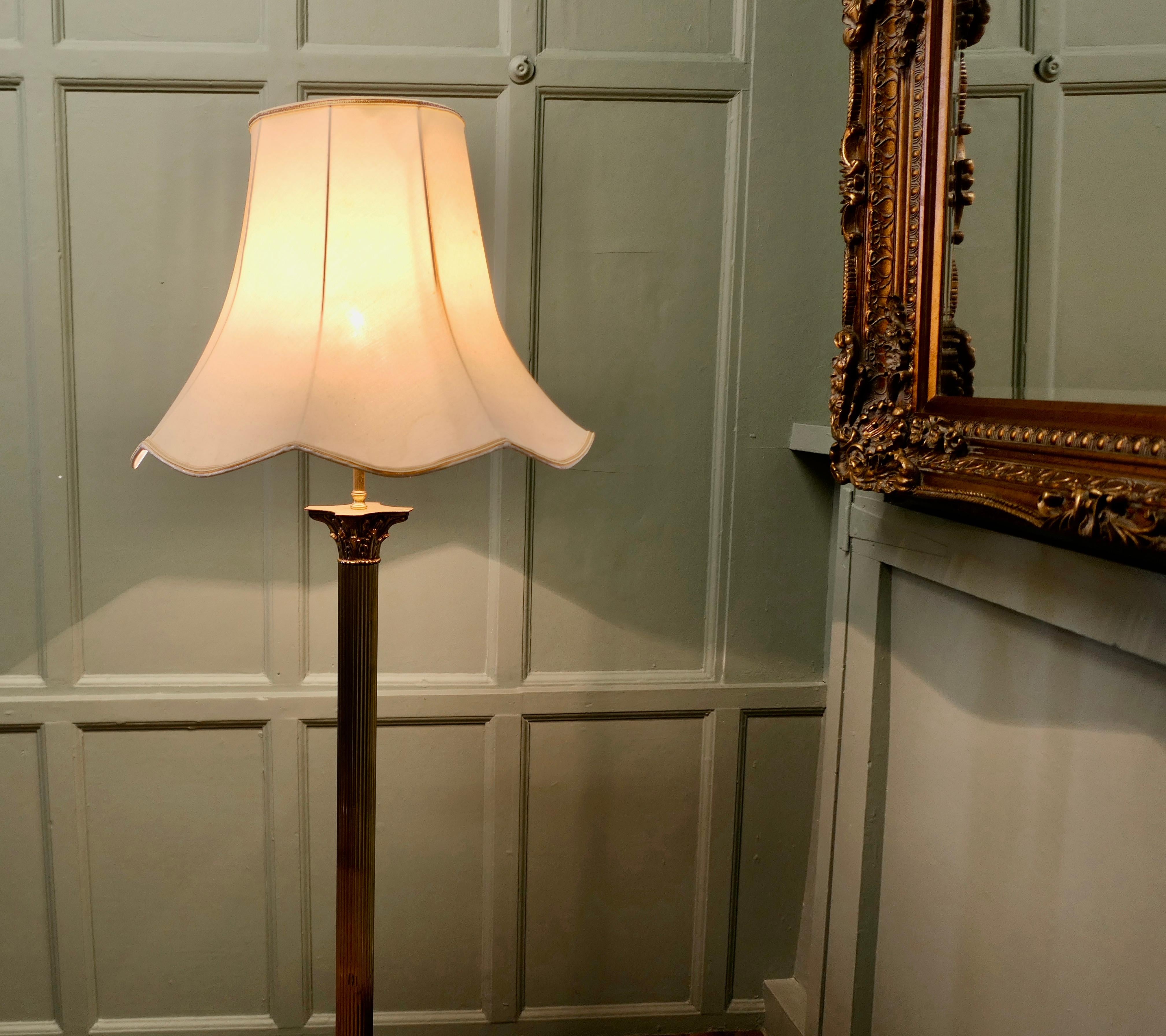 Adam Style Elegant Brass Column Standard or Floor Lamp For Sale