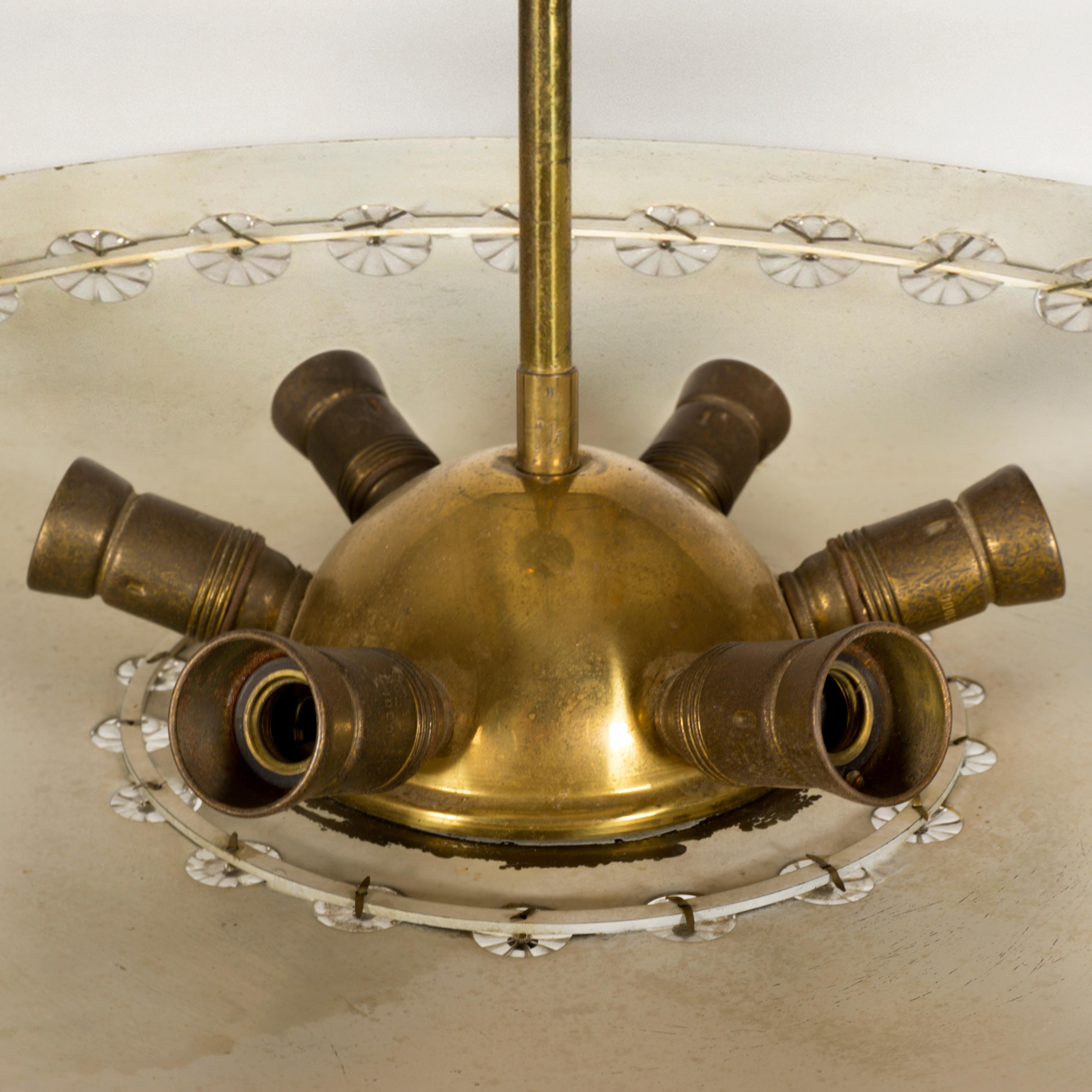 Elegante Deckenleuchte-Schale aus Messing und Kristallglas, Stejnar Nikoll, 1950er Jahre (Mitte des 20. Jahrhunderts)