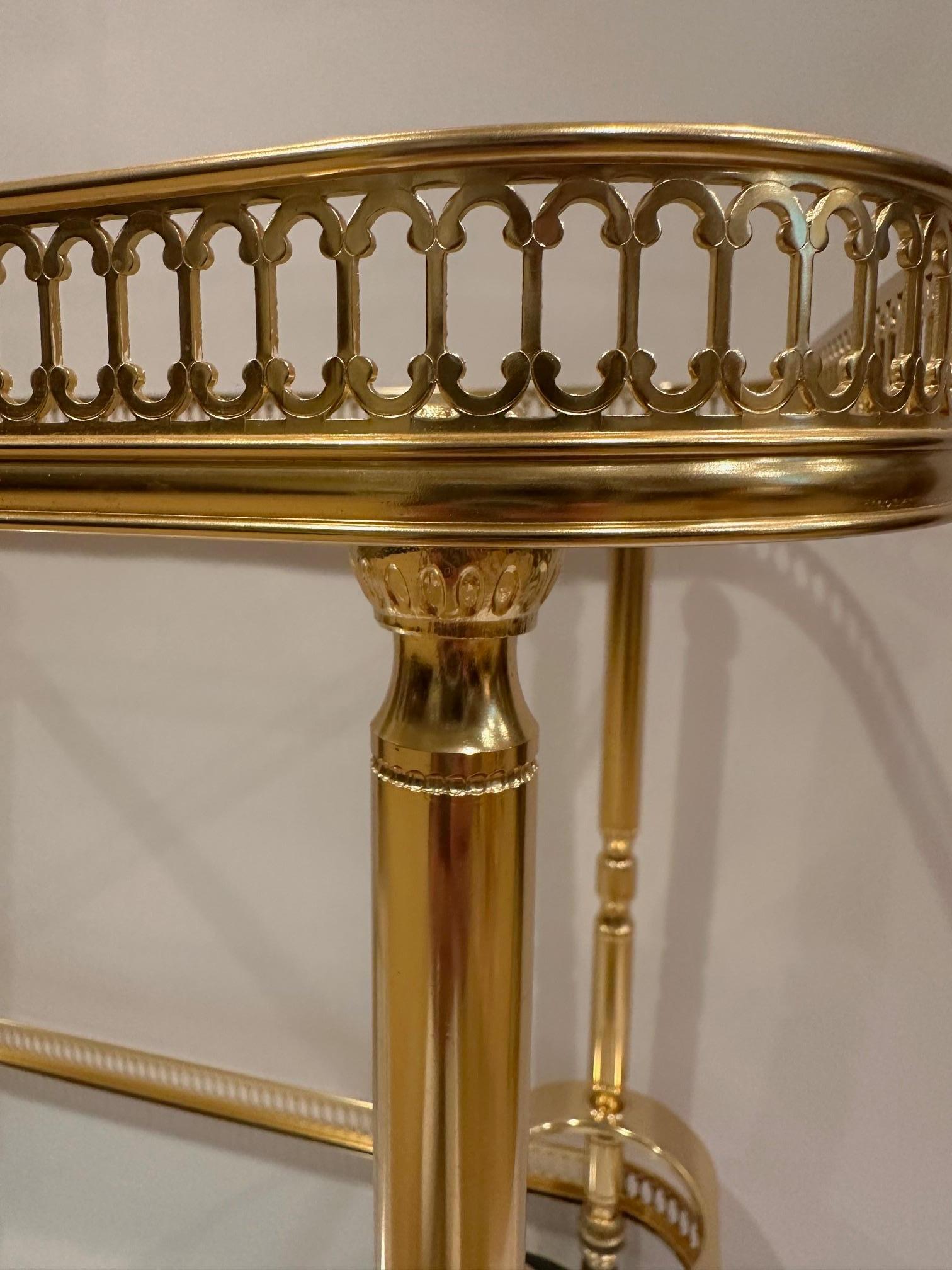 American Elegant Brass Finish and Glass Two Tier Neoclassical Style Bar Cart