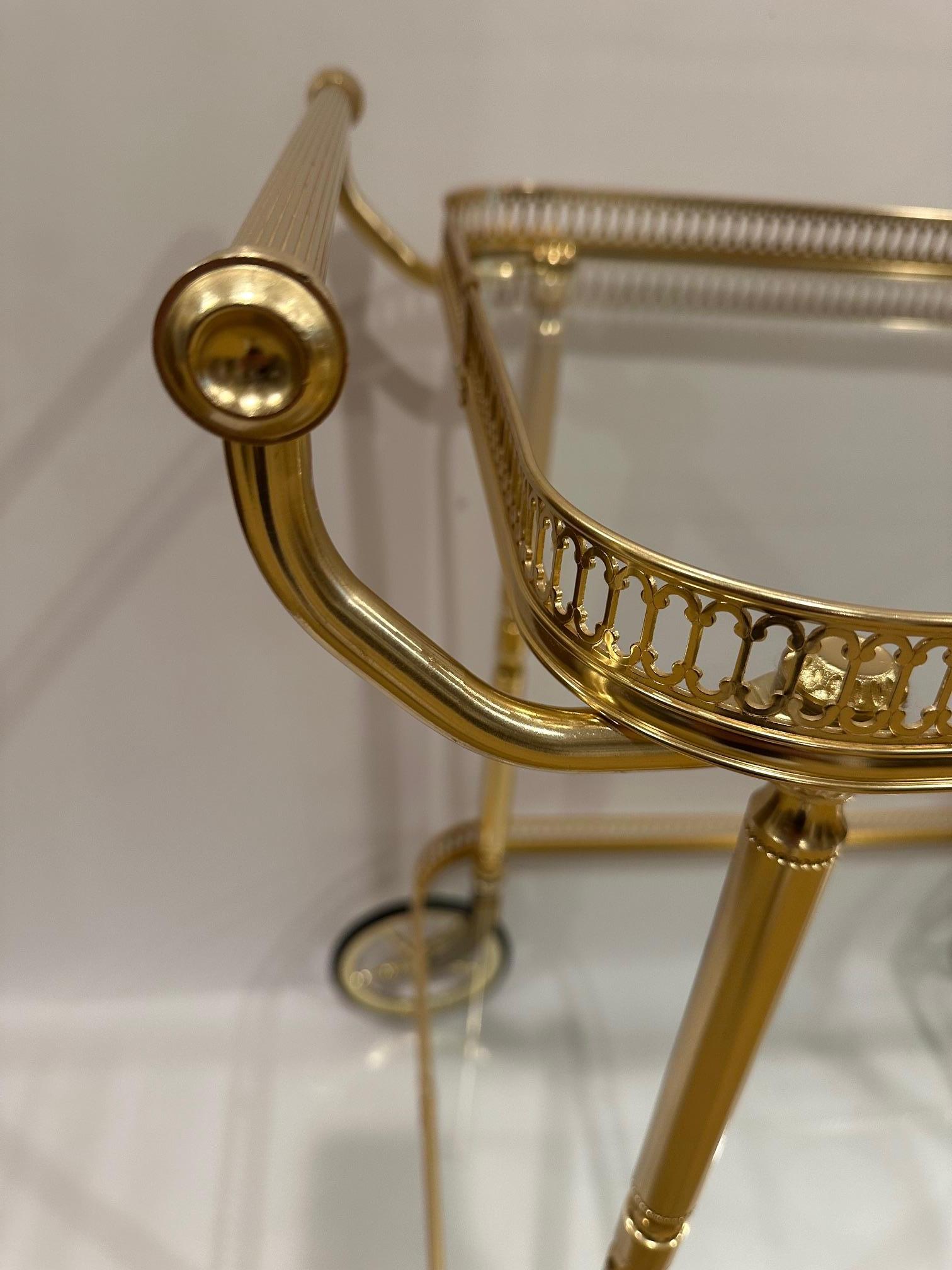 Elegant Brass Finish and Glass Two Tier Neoclassical Style Bar Cart 1