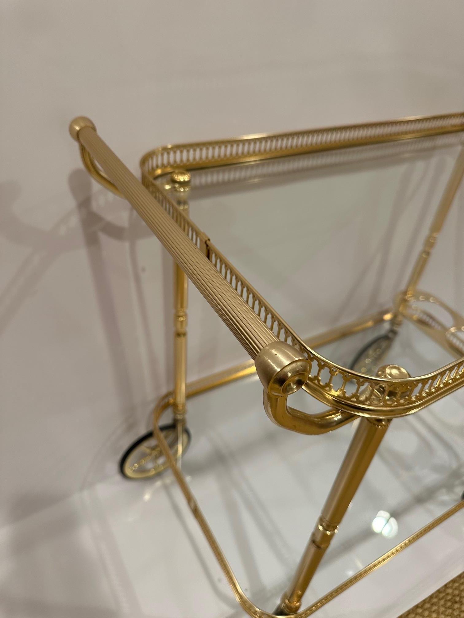 Elegant Brass Finish and Glass Two Tier Neoclassical Style Bar Cart 2