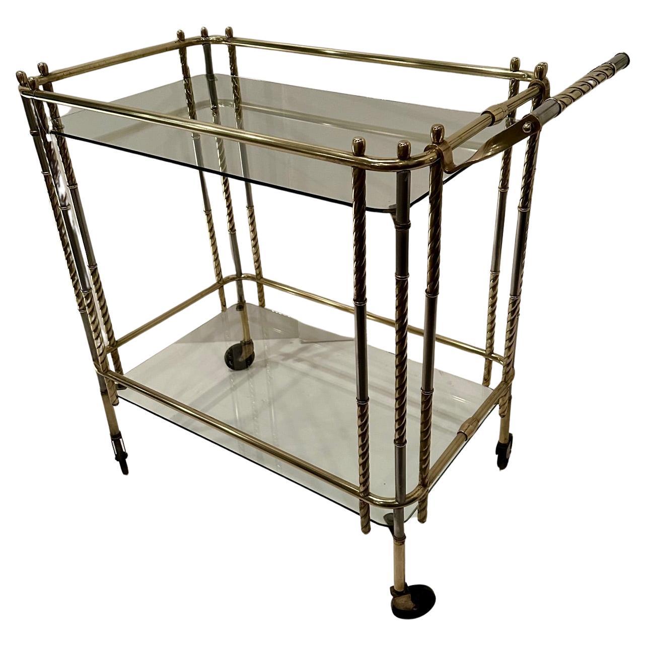 Elegant Brass Glass and Steel Mid Century Modern Bar Cart
