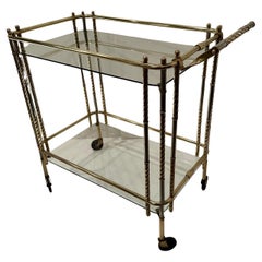 Elegantes Messing Glas und Stahl Mid Century Modern Bar Cart