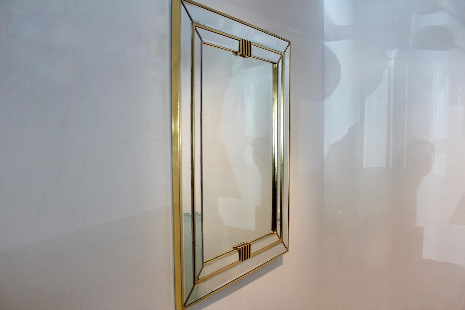 Belgian Elegant Brass Graphical Mirror by Deknudt Belgium