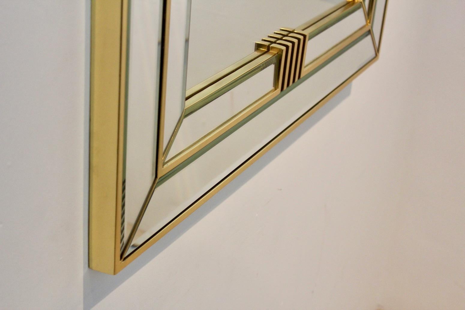 Elegant Brass Graphical Mirror by Deknudt Belgium 1