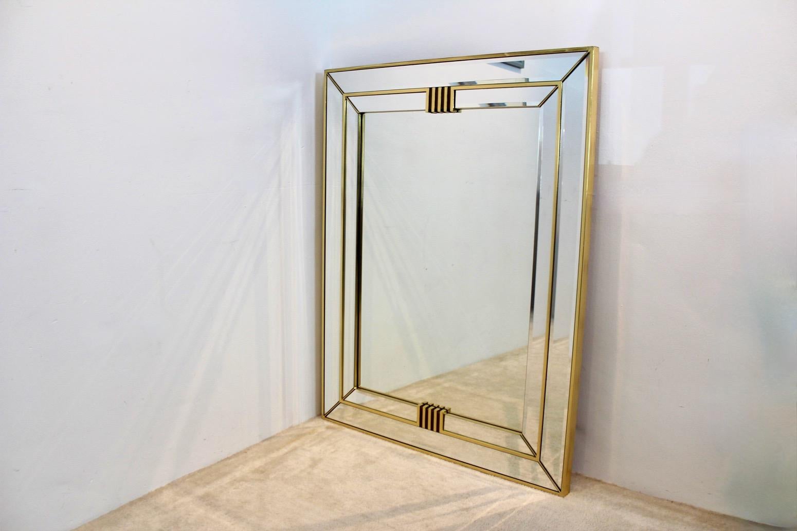 Elegant Brass Graphical Mirror by Deknudt Belgium 3