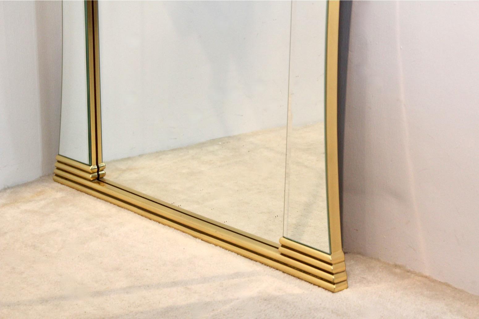 Belgian Elegant Brass Graphical Tulip Mirror by Deknudt Belgium For Sale