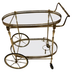 Elegant Brass Italian Mid Century Modern Oval Two Tier Bar Cart