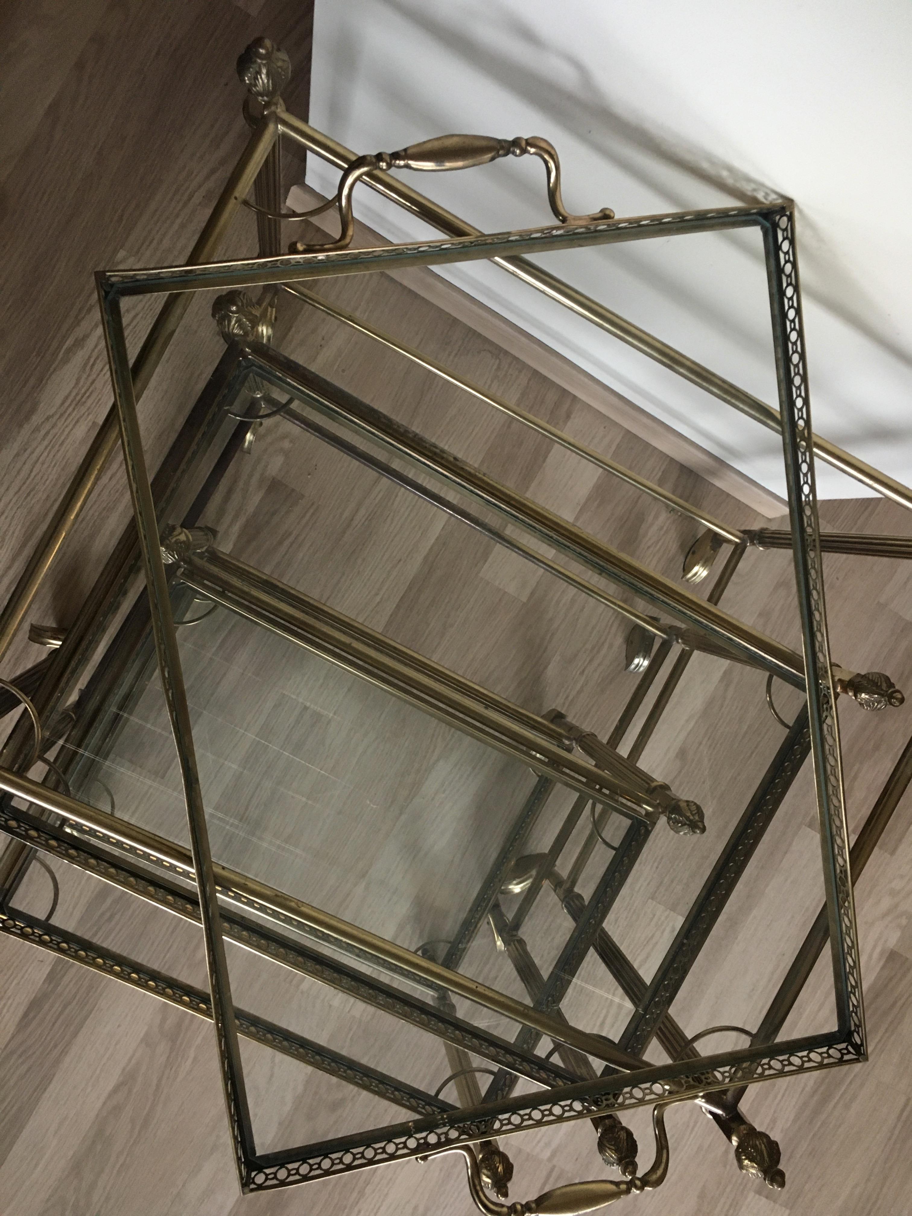 French Elegant Brass Nesting Tables with a Serving Tray by Maison Jansen, France, 1965