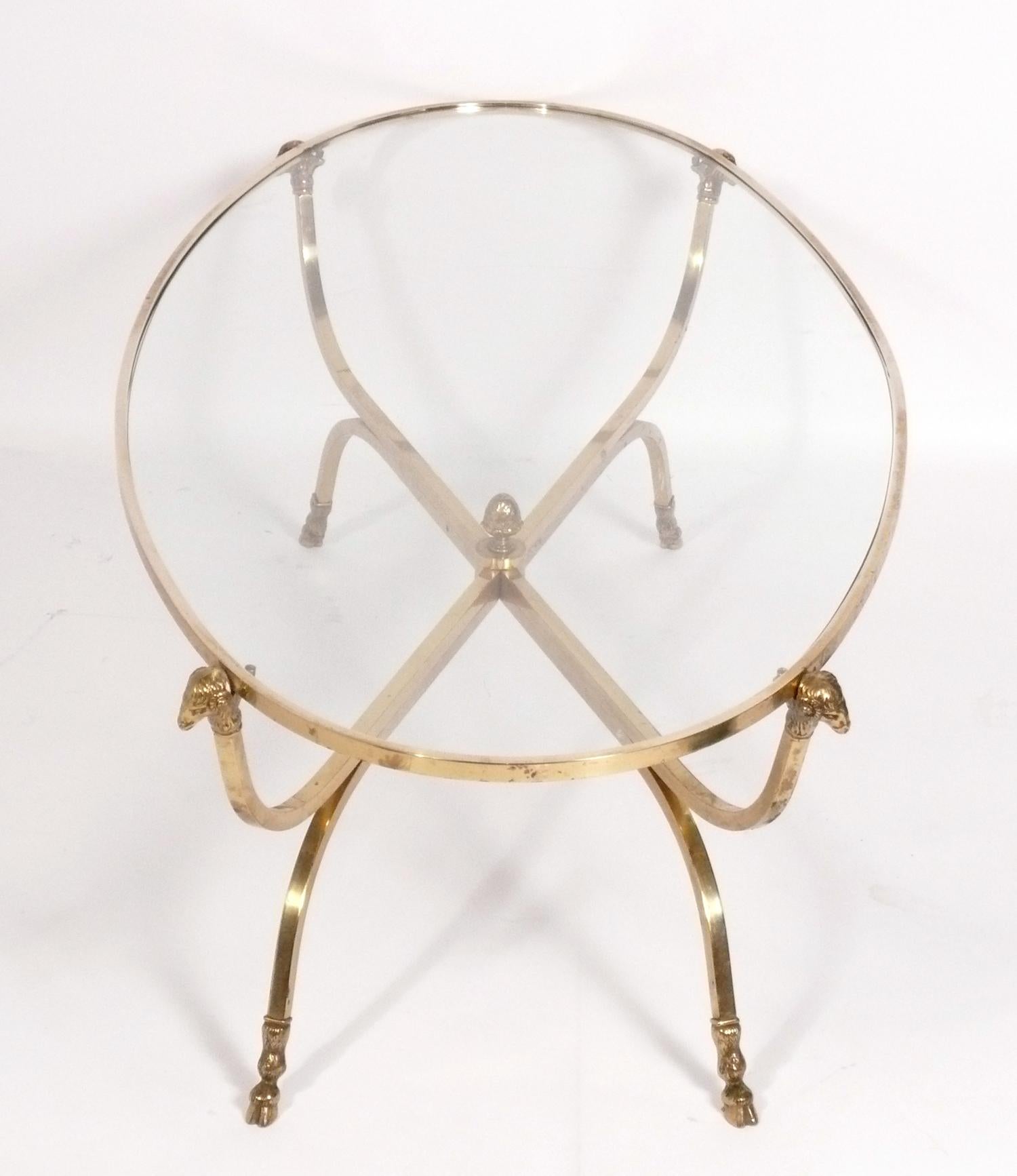 French Elegant Brass Rams Head Coffee Table in the Manner of Maison Jansen