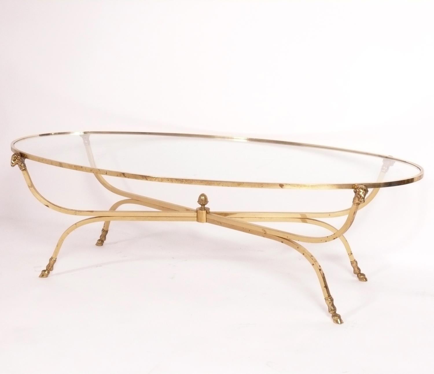 Elegant Brass Rams Head Coffee Table in the Manner of Maison Jansen In Distressed Condition In Atlanta, GA