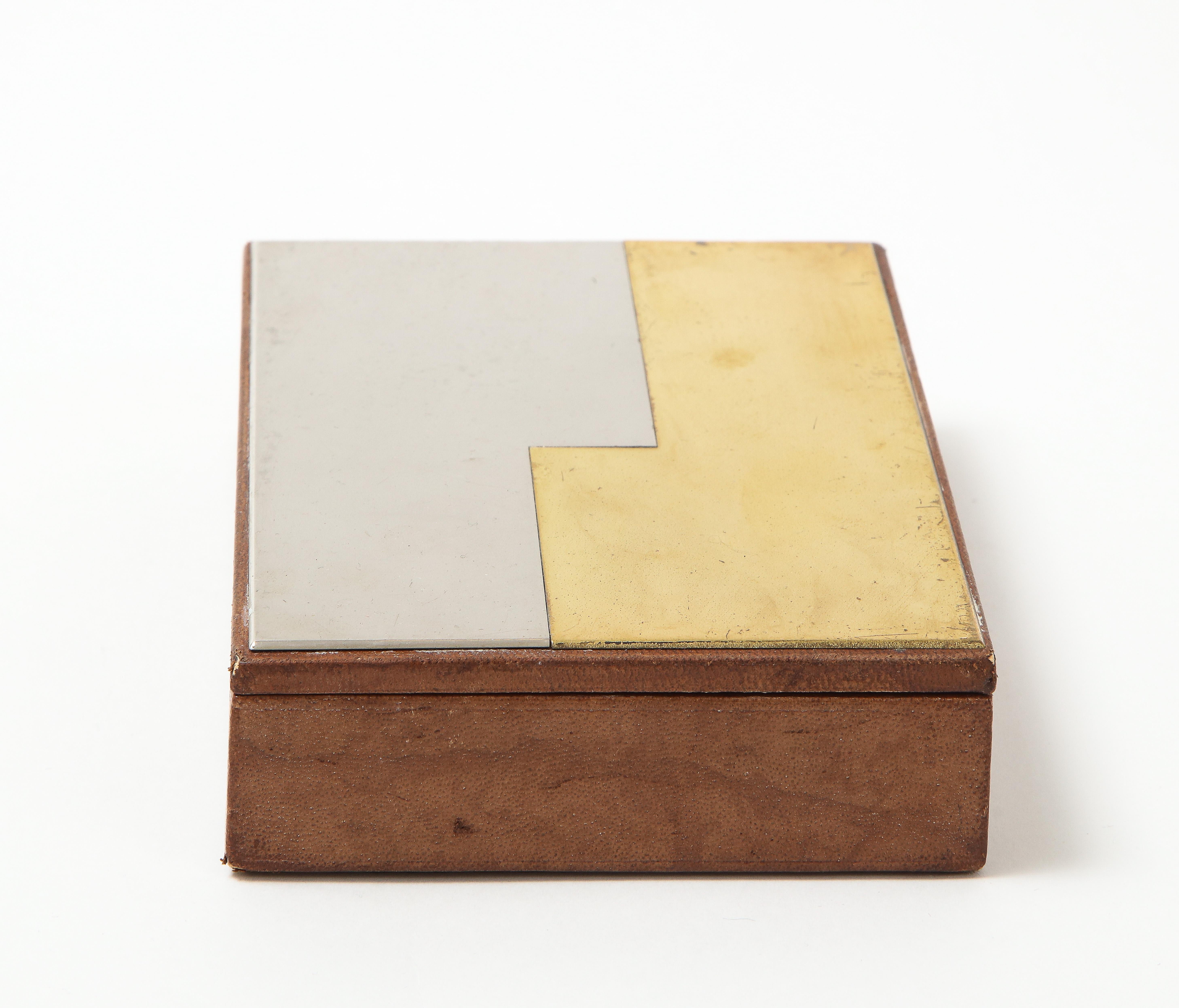 Elegant Brass Stainless Steel and Leather Box, France, 1970's For Sale 2