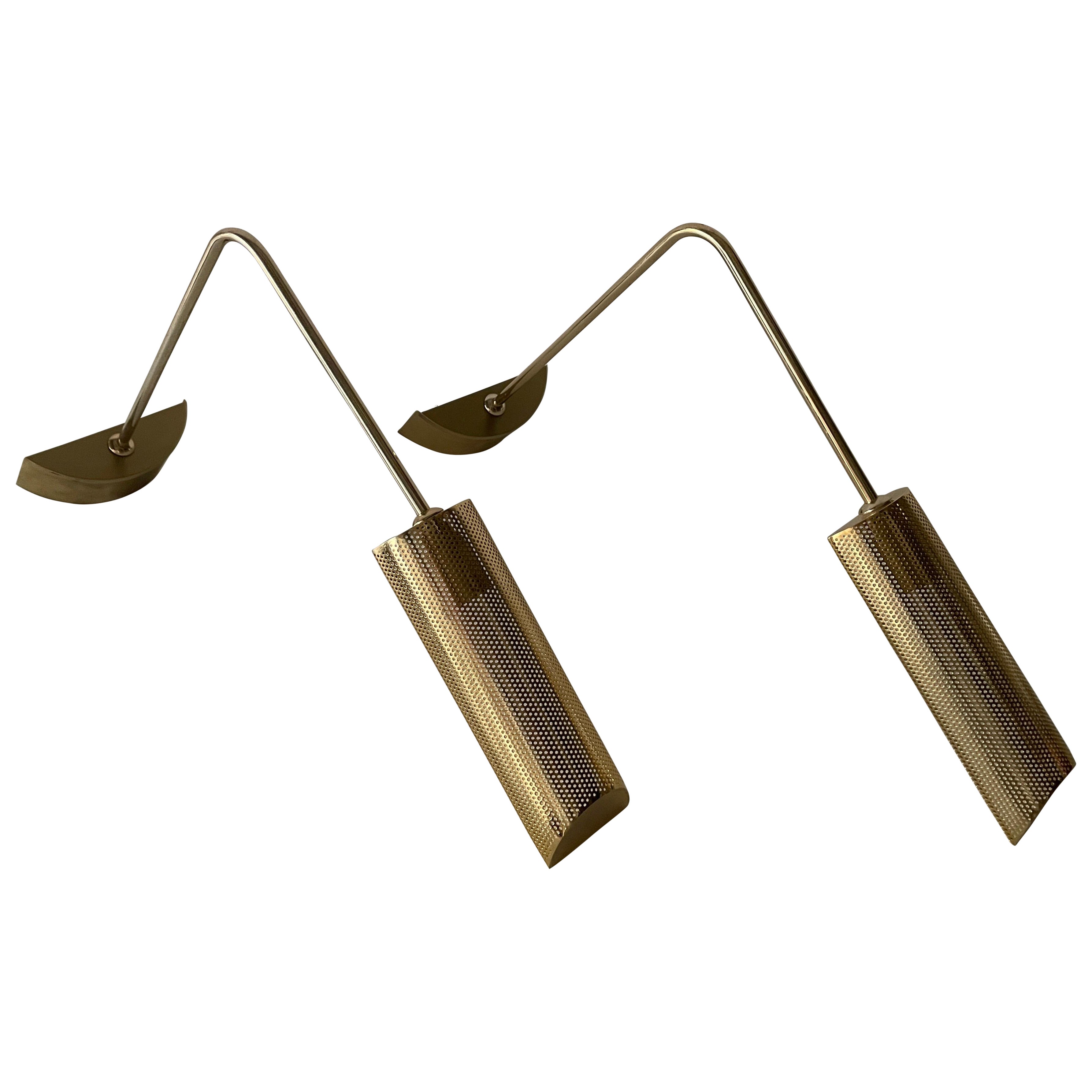 Elegante coppia di lampade a collo alto in ottone di STERA-Leuchten, anni 
70, Germania in vendita