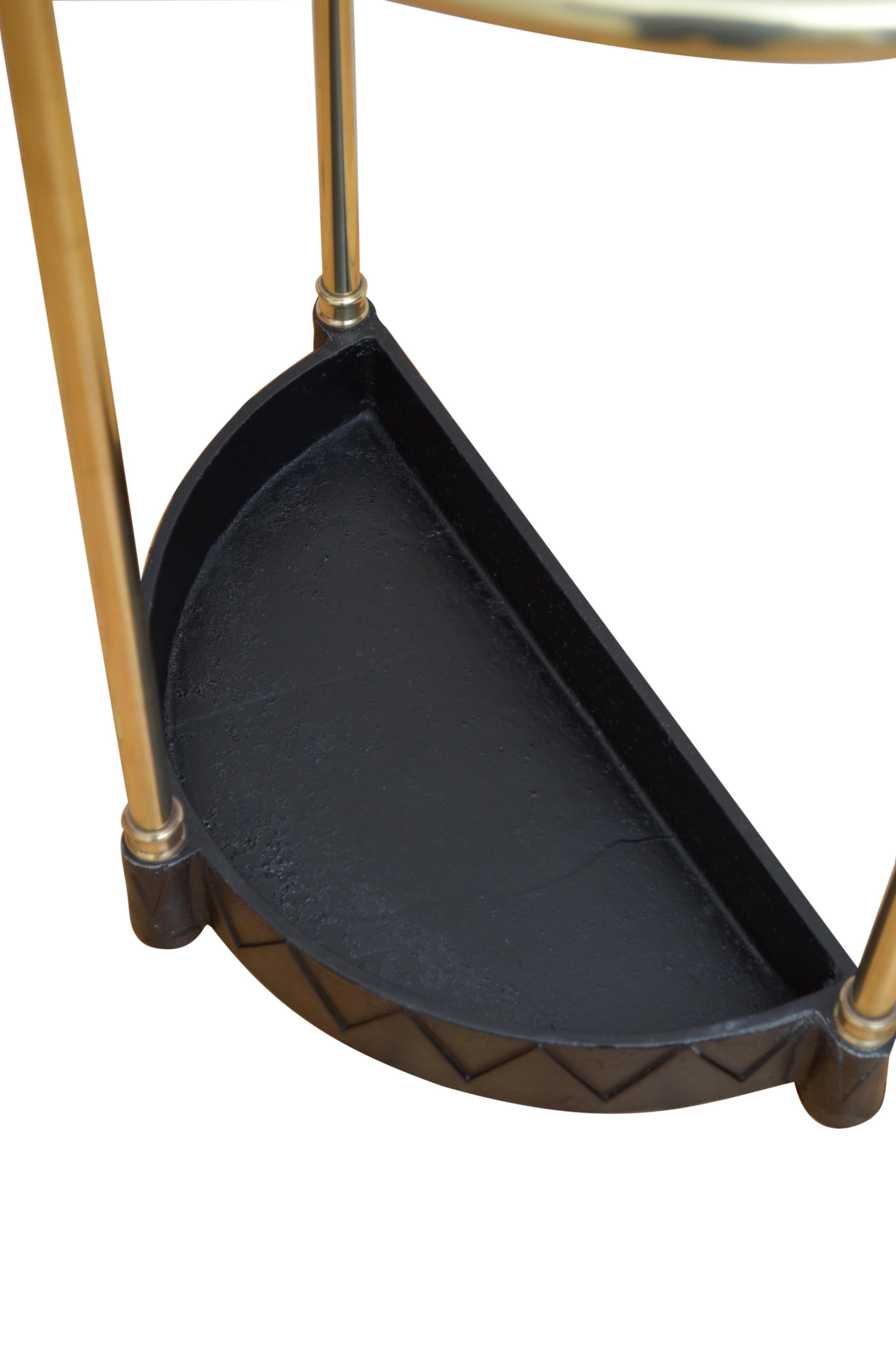 Elegant Brass Umbrella Stand with Dog Tooth Tray For Sale 2