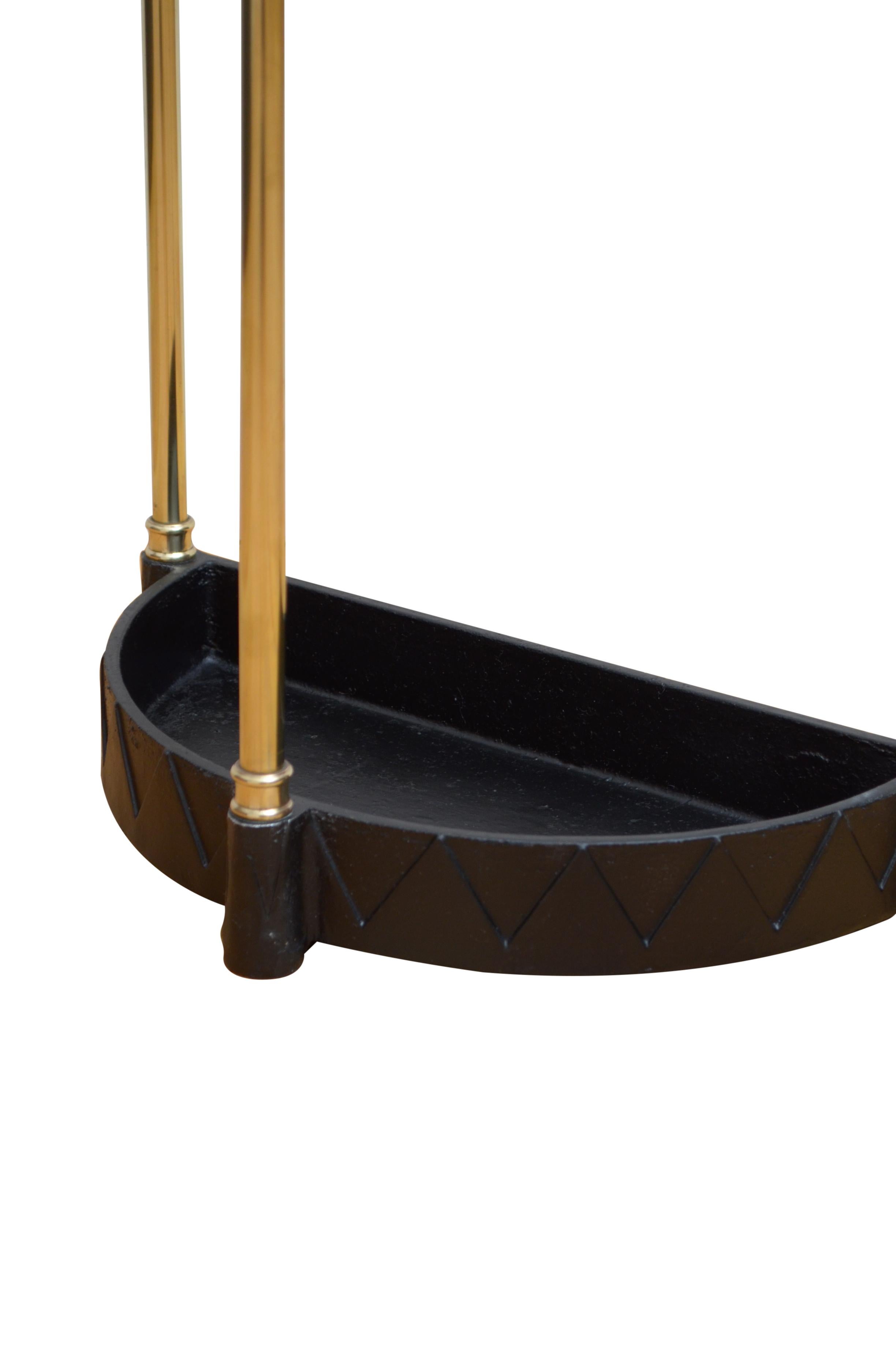 Elegant Brass Umbrella Stand with Dog Tooth Tray For Sale 3