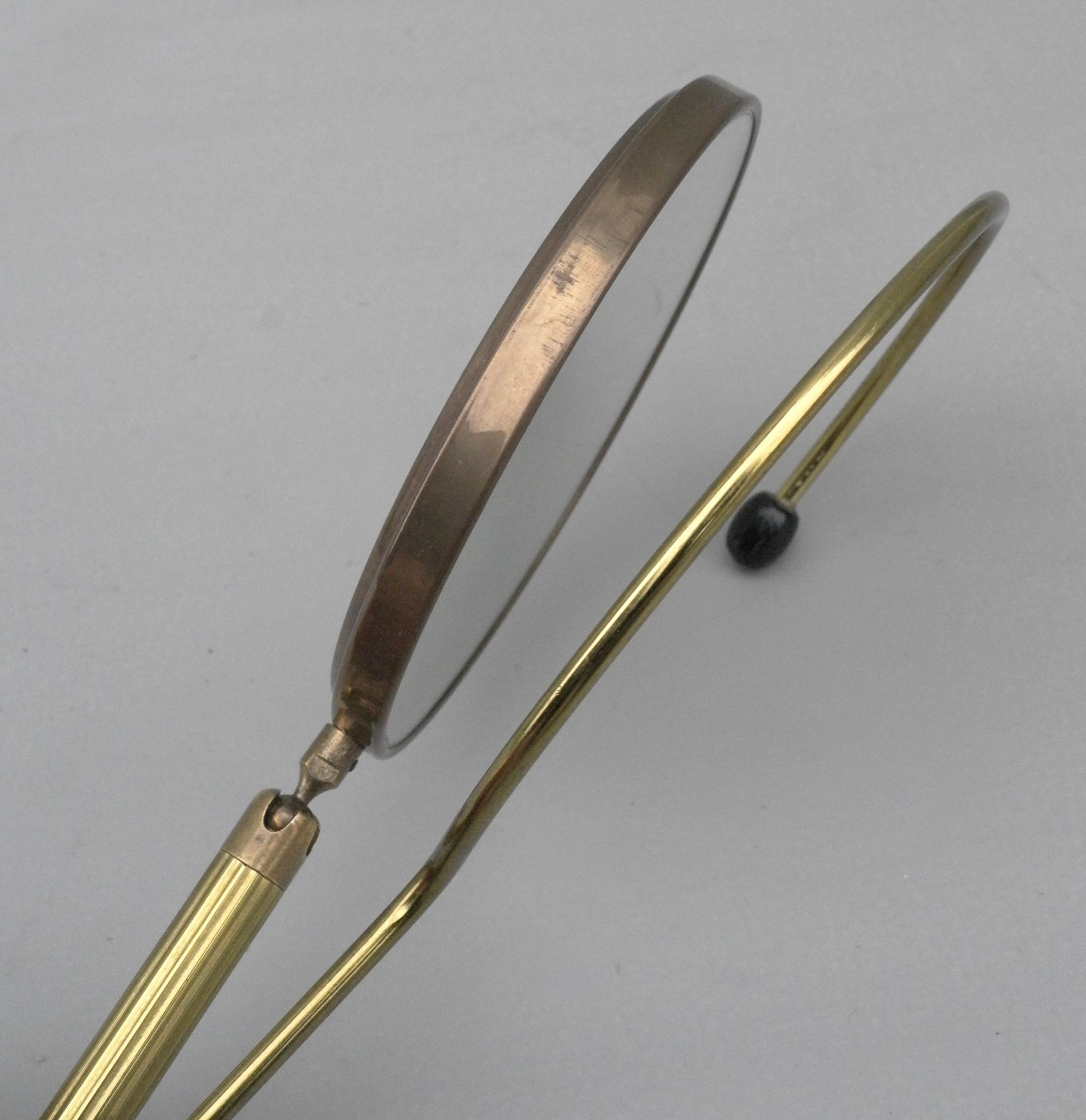 Mid-Century Modern Elegant Brass Wall or Table Make Up Vanity Mirror, France, 1950s For Sale