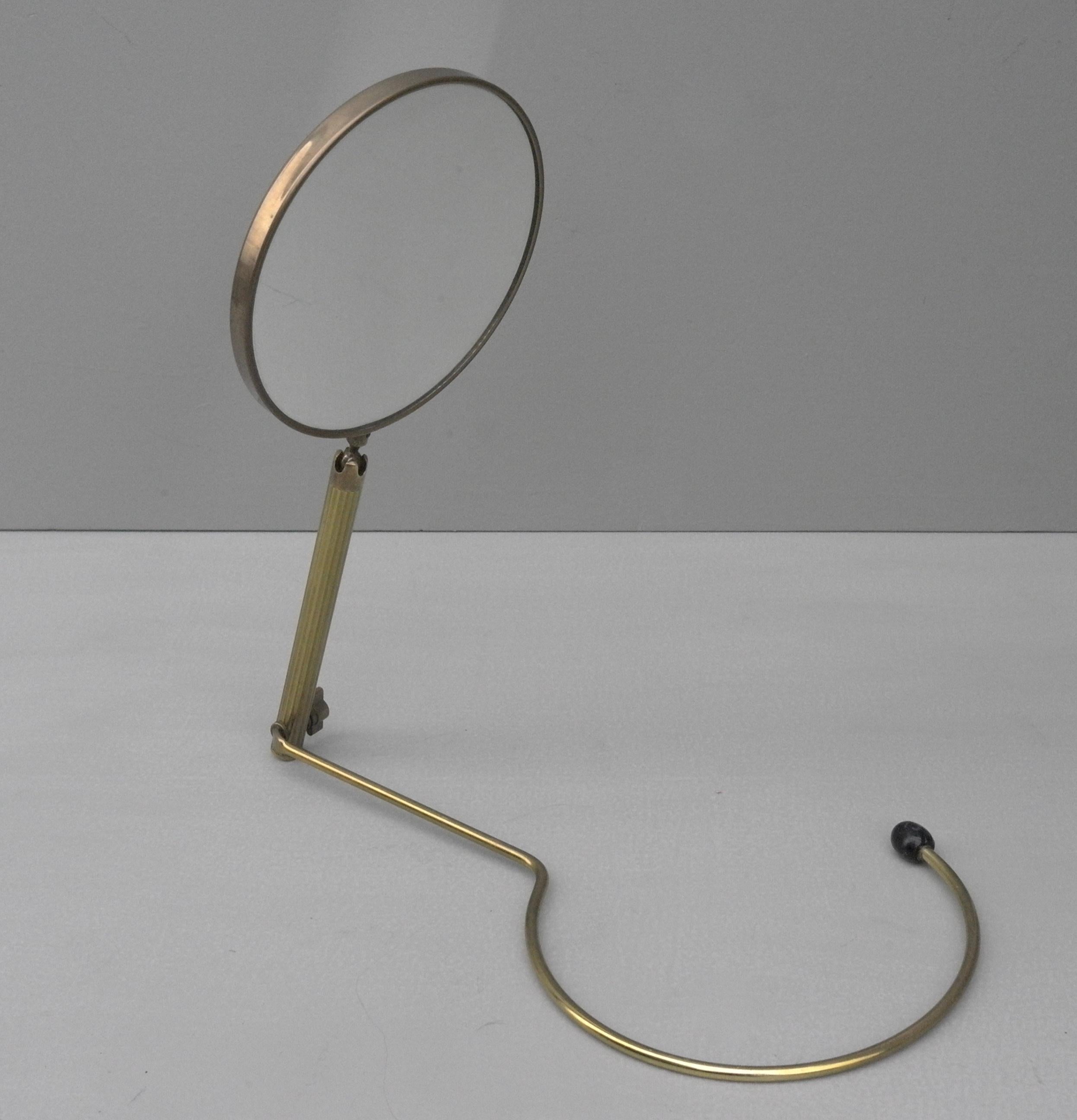 20th Century Elegant Brass Wall or Table Make Up Vanity Mirror, France, 1950s For Sale