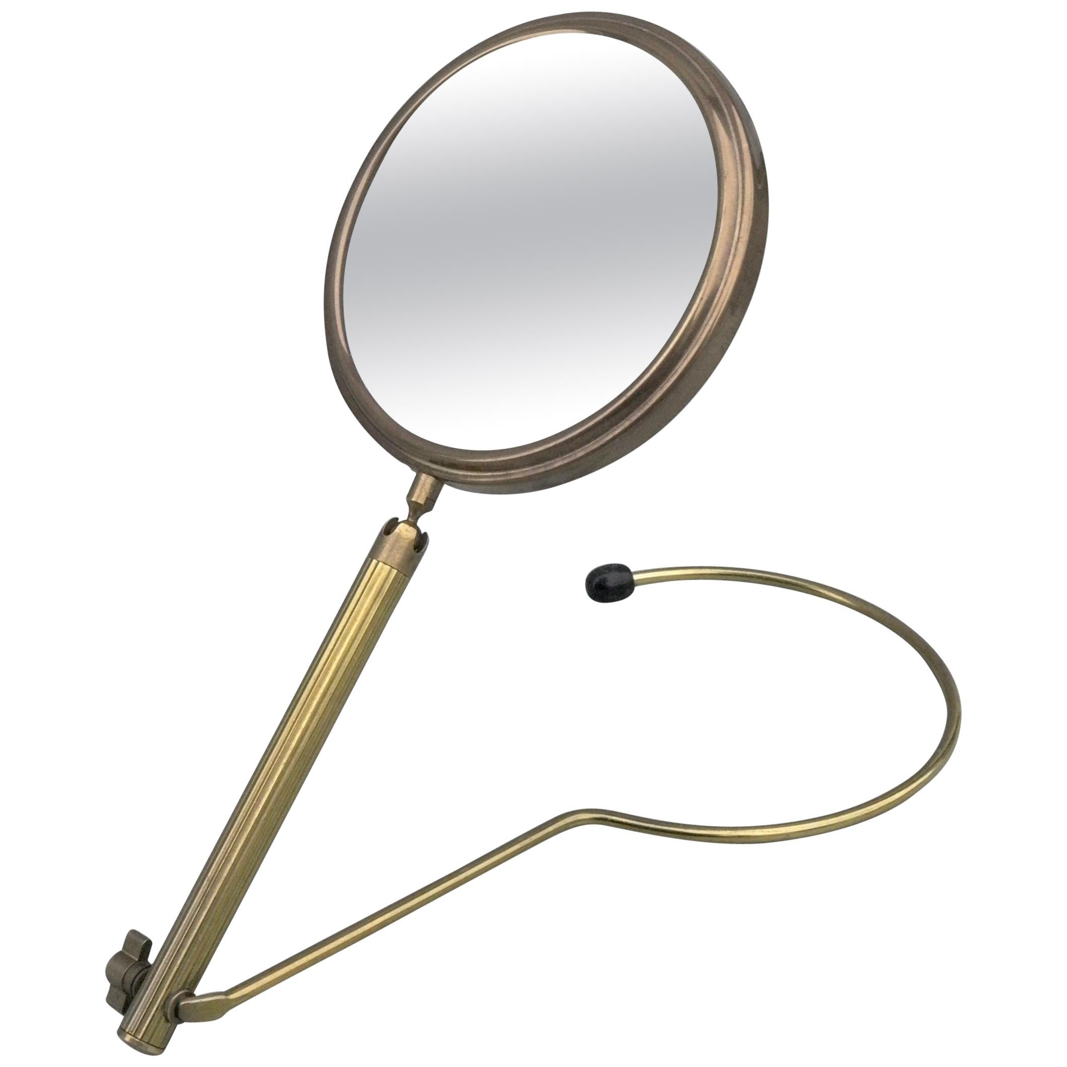 Elegant Brass Wall or Table Make Up Vanity Mirror, France, 1950s For Sale