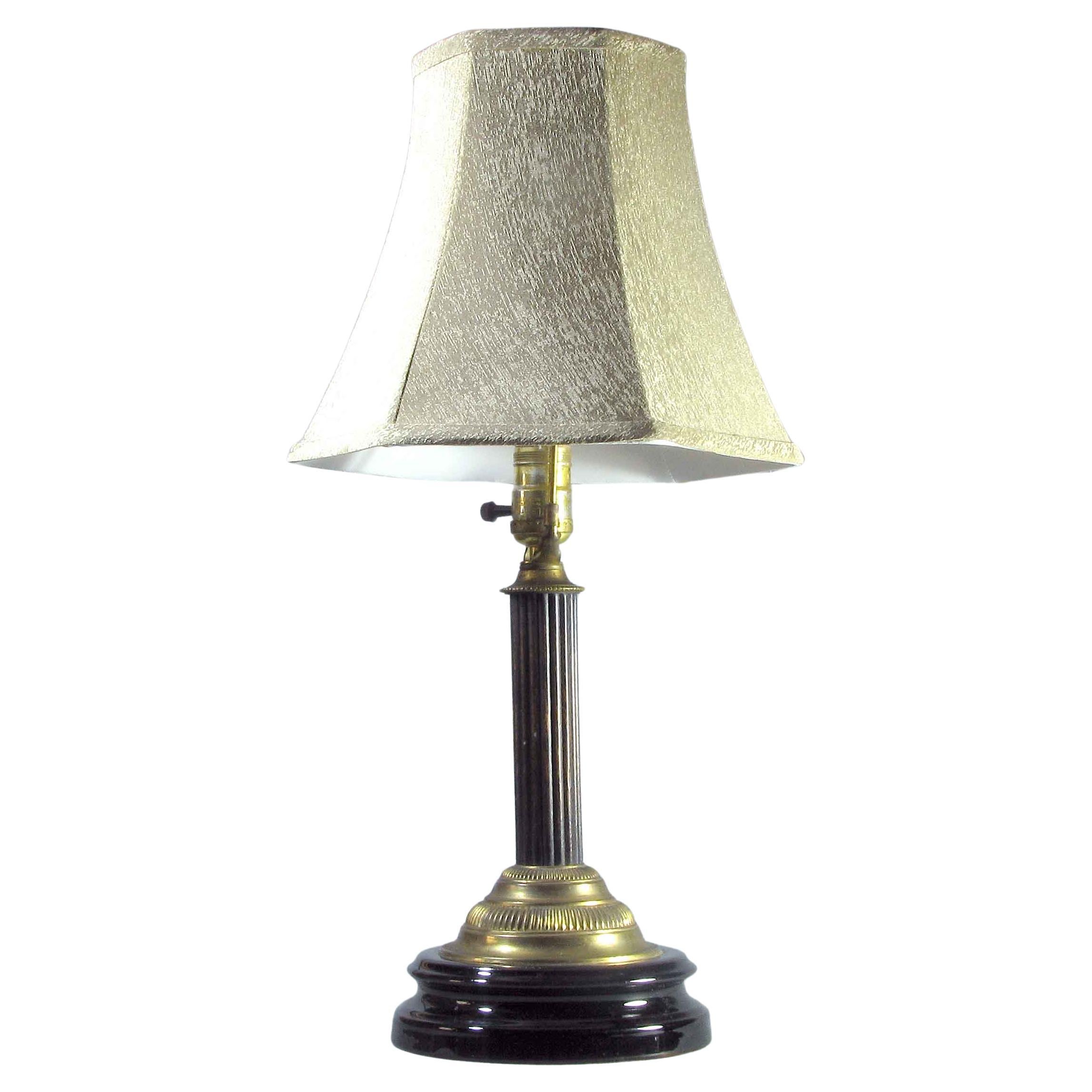 Elegant Brass & Wood Table Lamp by Chilo, circa 1950 For Sale