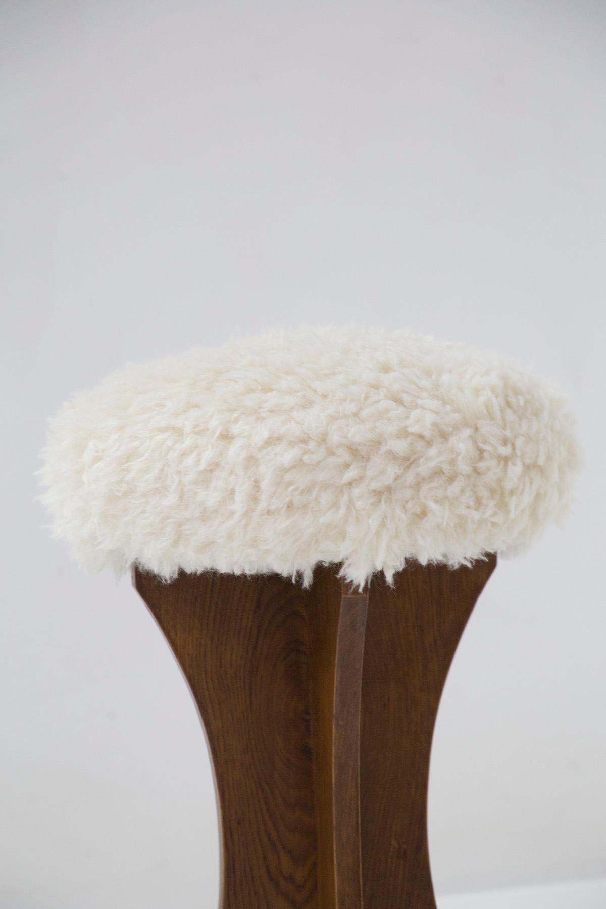Mid-20th Century Elegant Brazilian Stool in Wood and Faux Fur