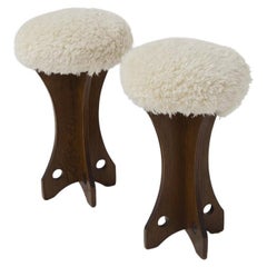 Elegant Brazilian Stool in Wood and Faux Fur