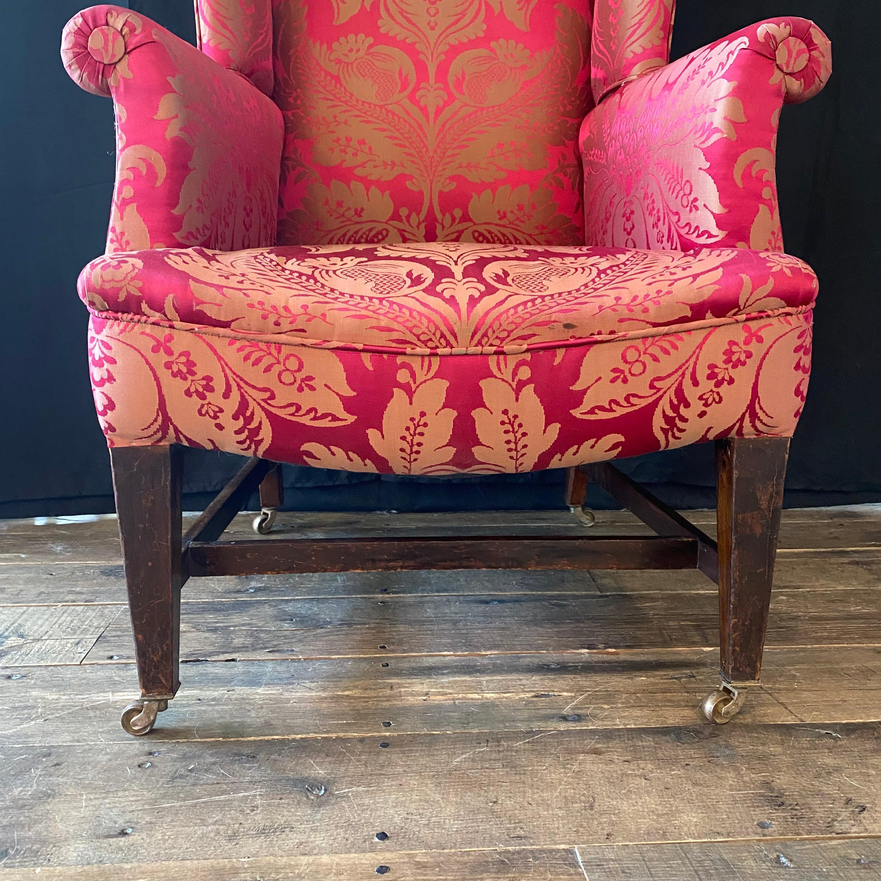 English Elegant British Georgian Period Chippendale Mahogany Wing Chair