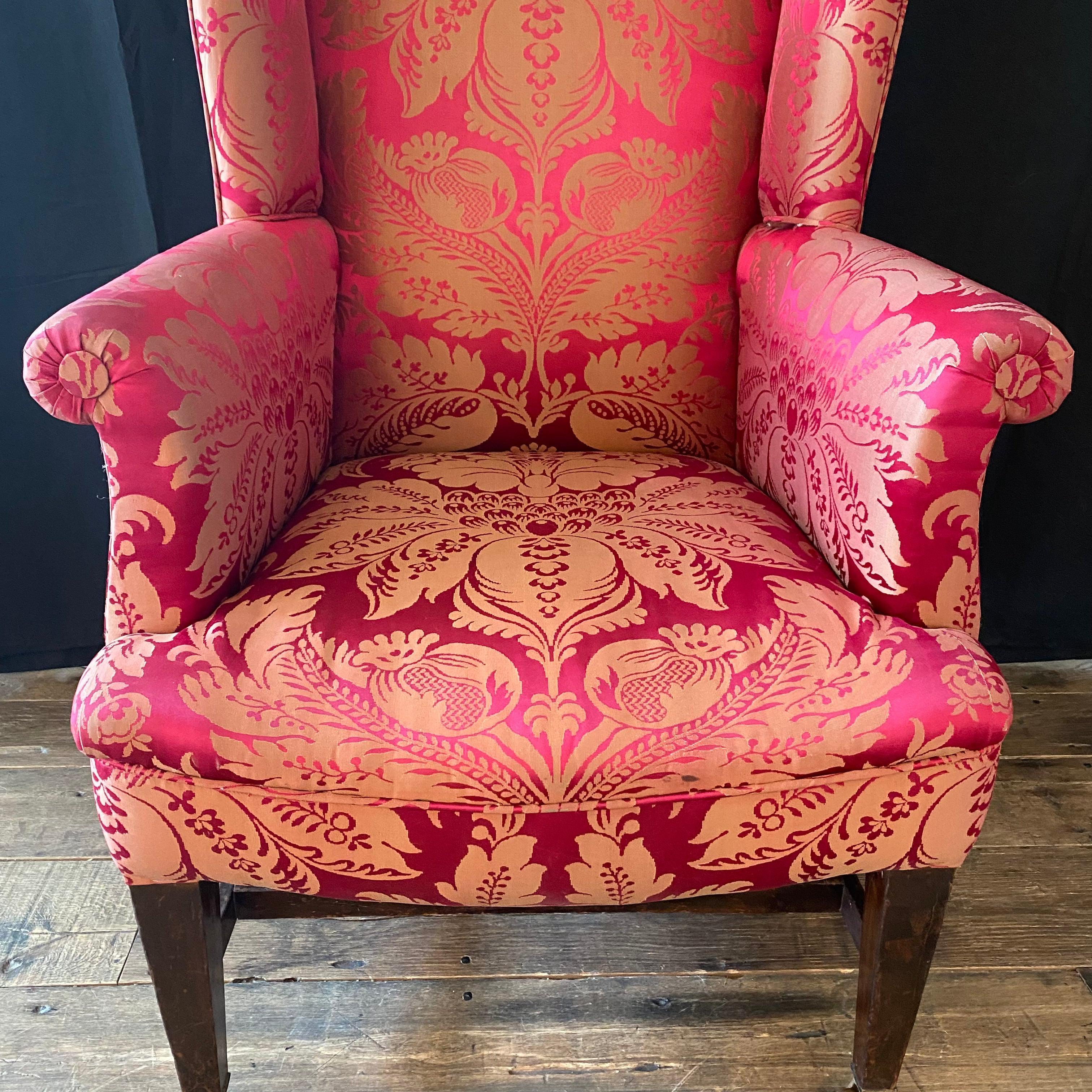 Upholstery Elegant British Georgian Period Chippendale Mahogany Wing Chair