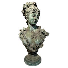Elegant bronze bust of a woman, by Carrier-Belleuse, Paris, France, circa 1860