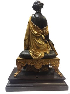 Elegant Bronze Figurine, a Female Sitting Down, Signed by François- Devaulx