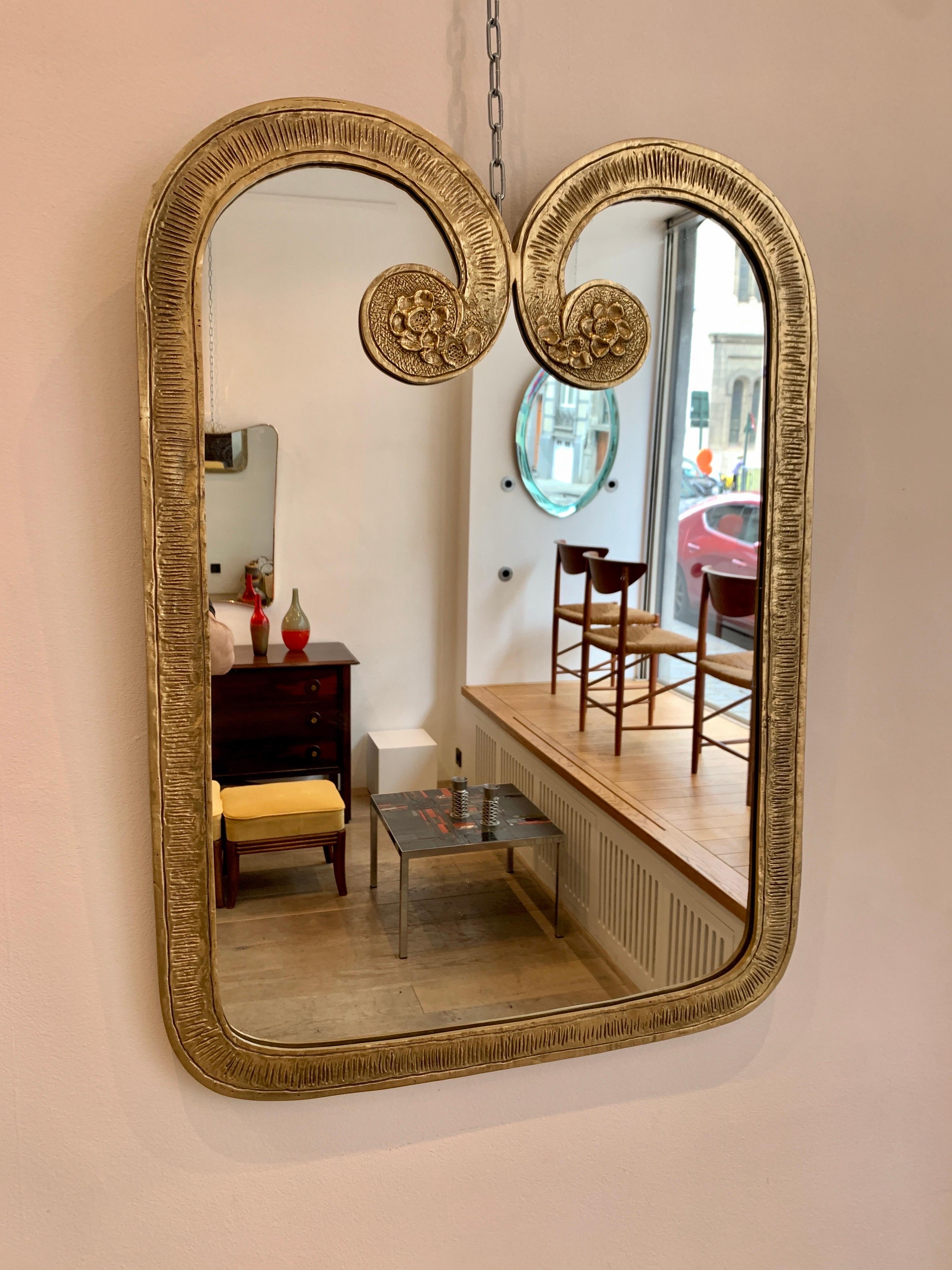 Italian Elegant Bronze Mirror by Angelo Brotto, 1970s