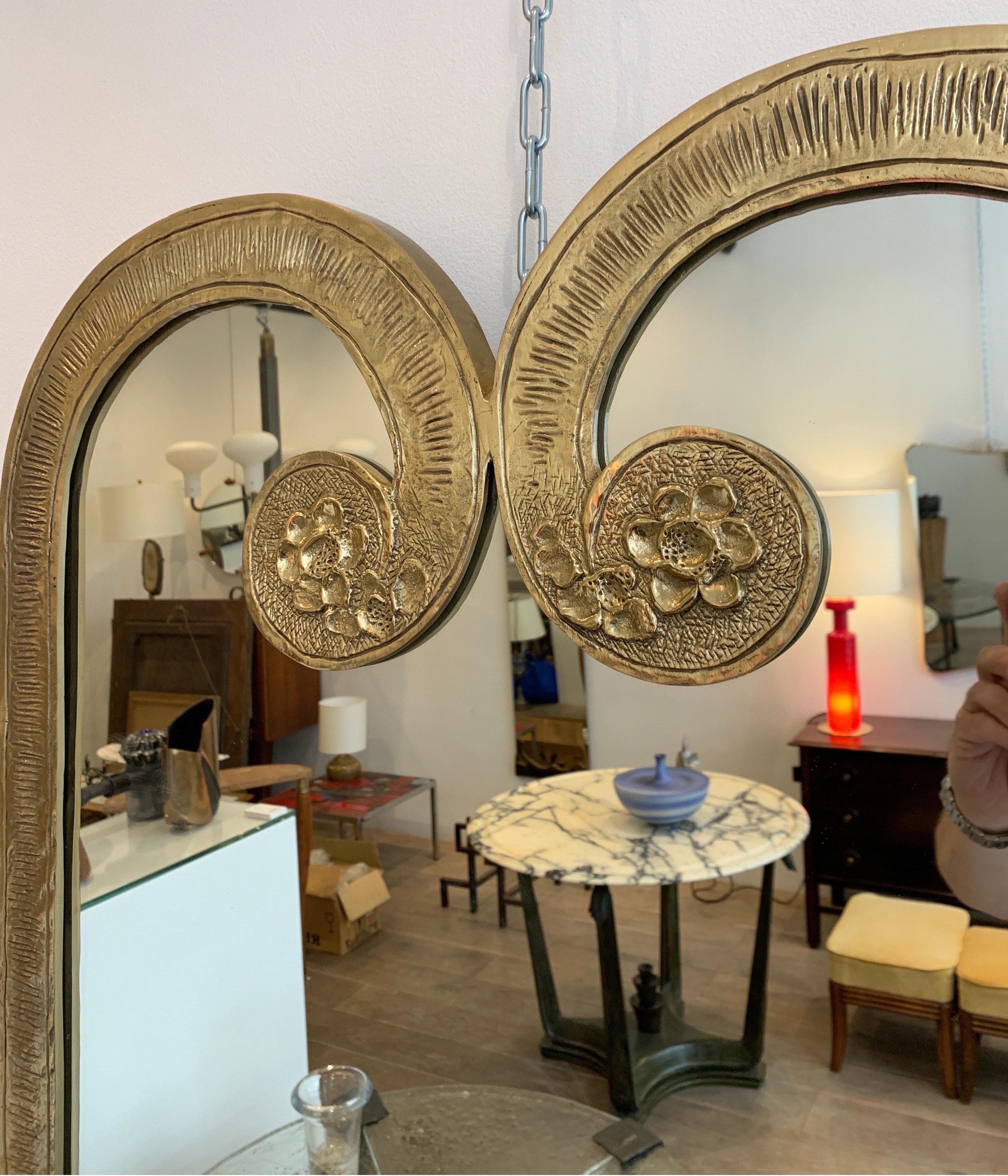 Elegant Bronze Mirror by Angelo Brotto, 1970s In Good Condition In Brussels, BE