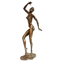 Élégante sculpture en bronze de Luis Adolfo, femme dansant nue