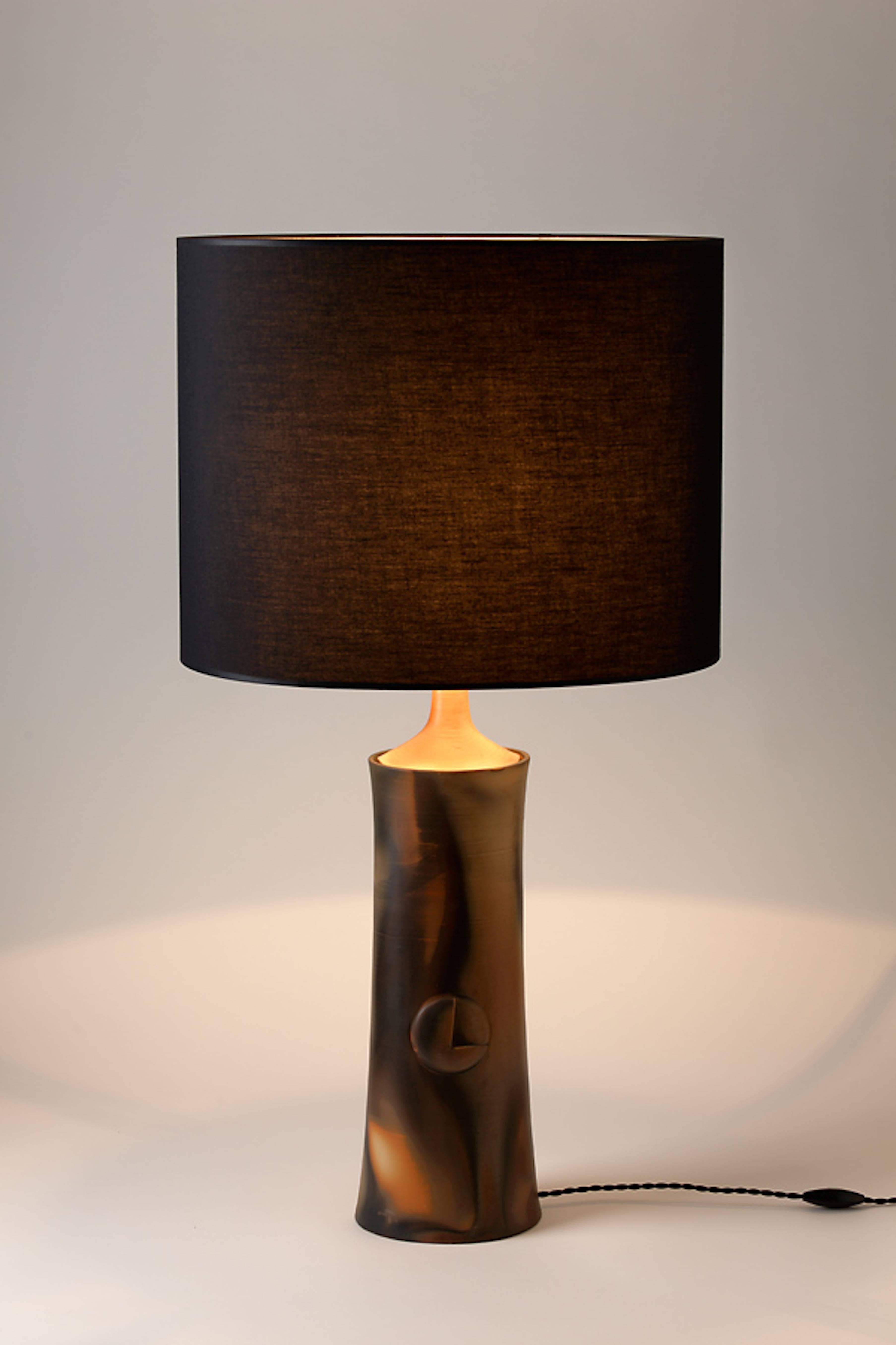 Beaux Arts Elegant Brown and Orange Ceramic Lamp by Pierre Bayle, circa 1980-1990 For Sale