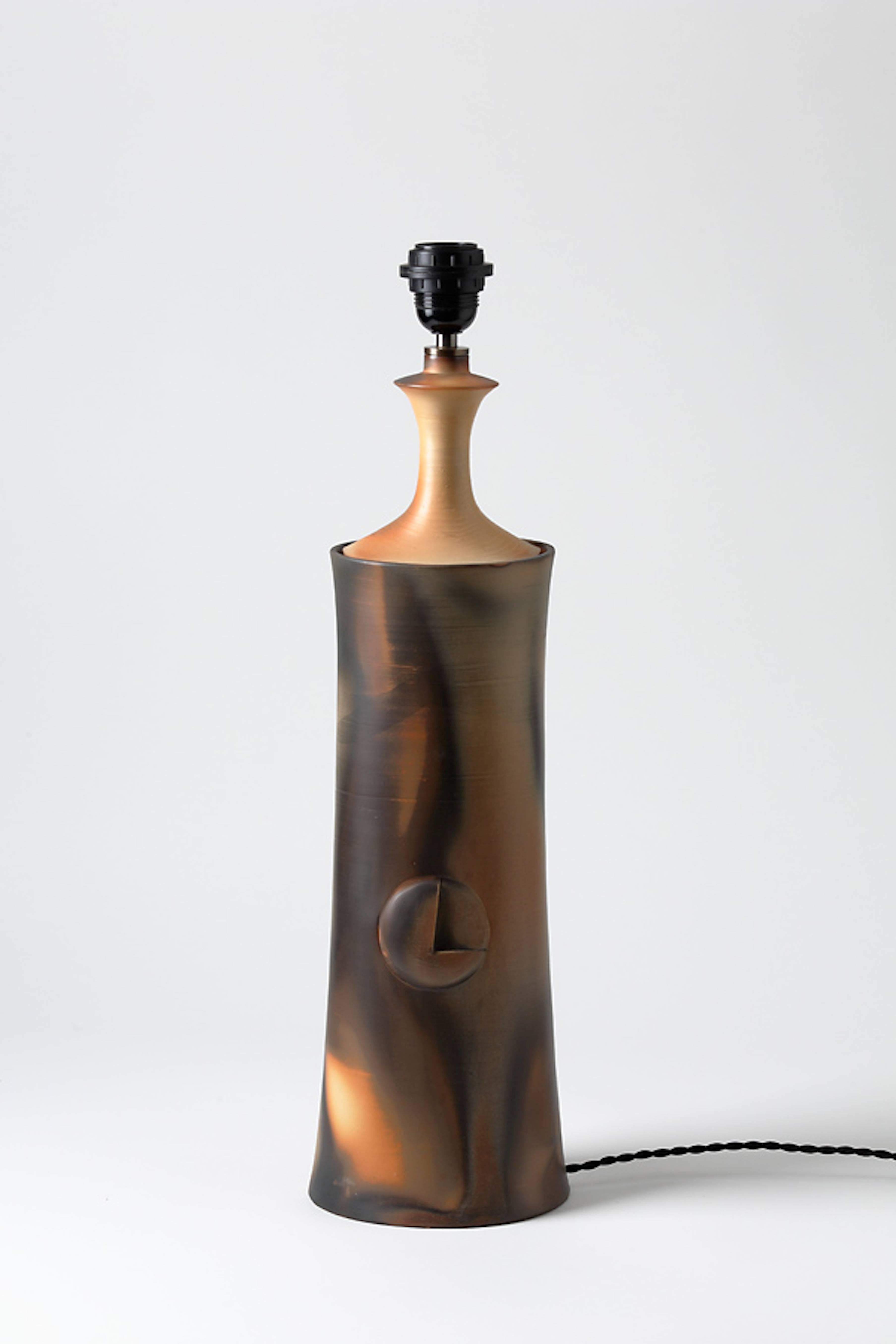 French Elegant Brown and Orange Ceramic Lamp by Pierre Bayle, circa 1980-1990 For Sale