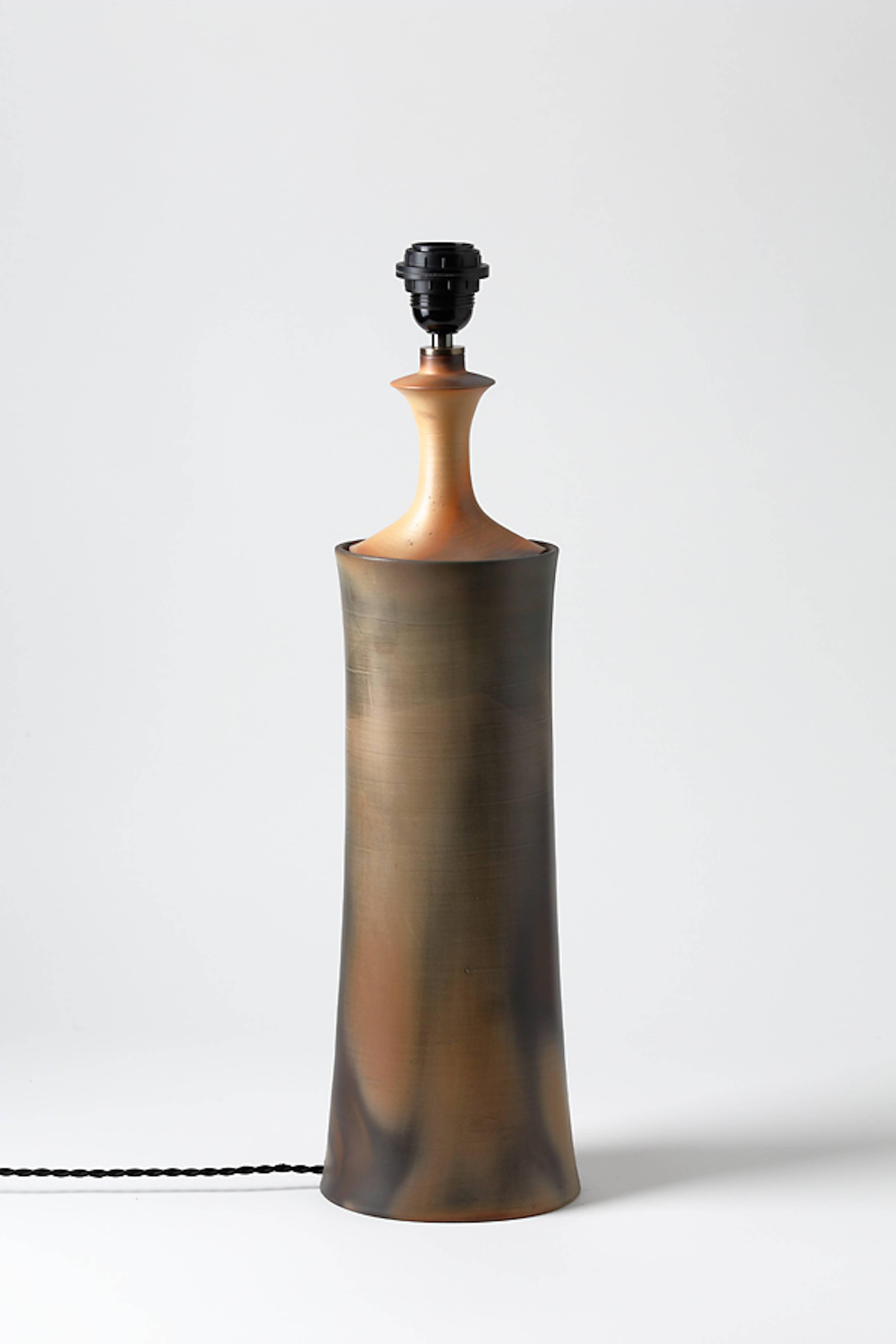 20th Century Elegant Brown and Orange Ceramic Lamp by Pierre Bayle, circa 1980-1990 For Sale