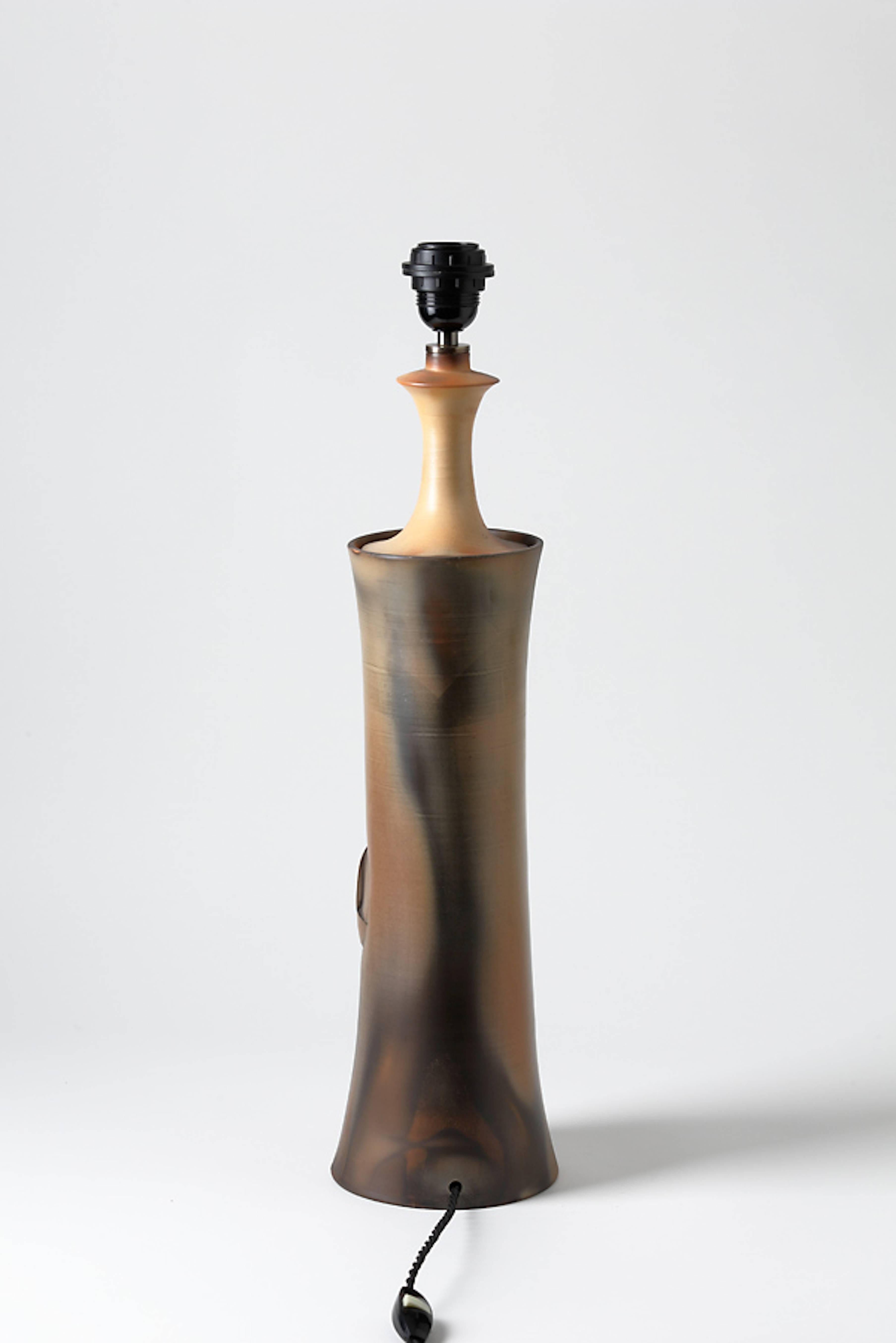 Elegant Brown and Orange Ceramic Lamp by Pierre Bayle, circa 1980-1990 For Sale 1