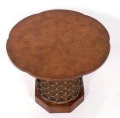 Elegant Burlwood and Brass Rings End Table Mid Century Modern Glamour Center 26d